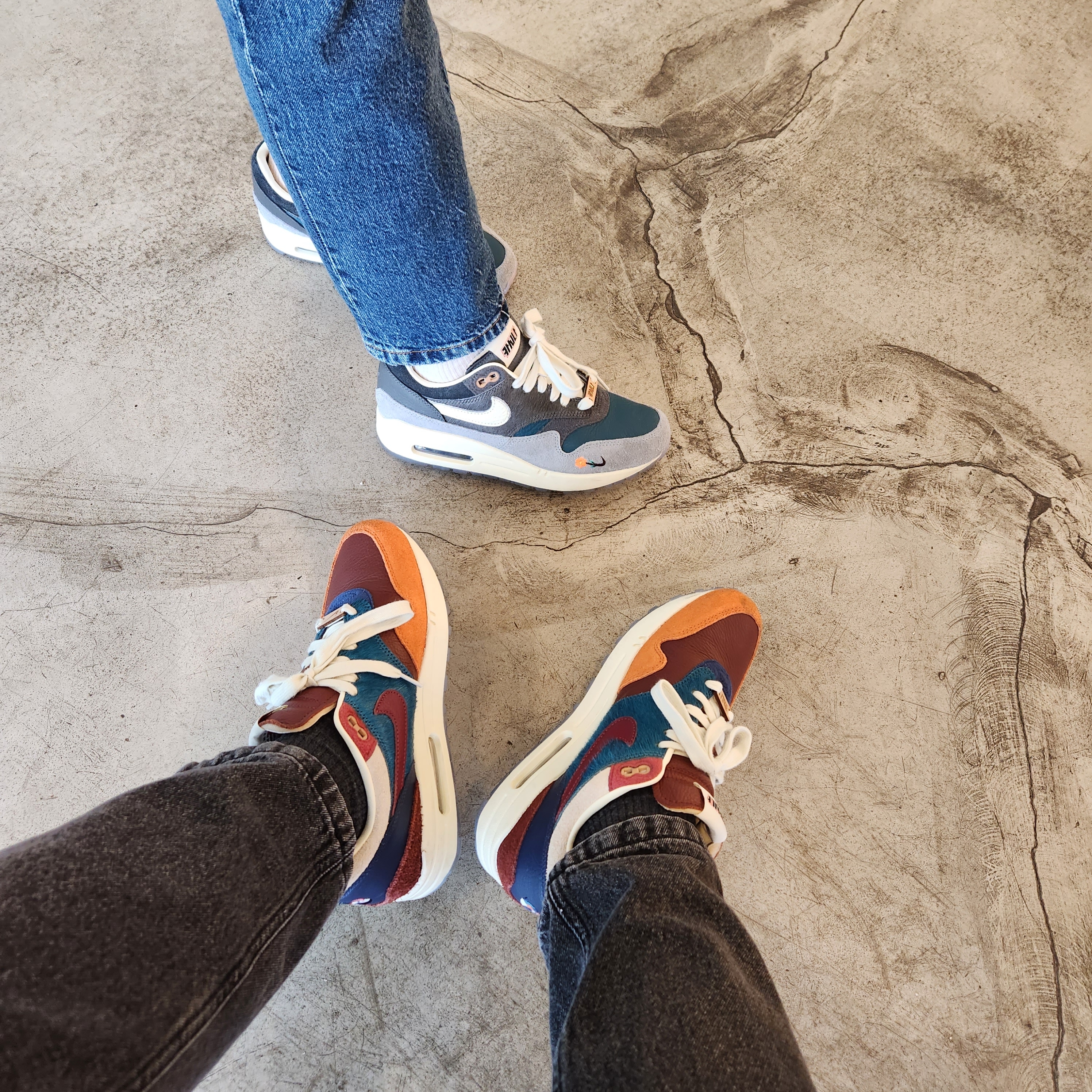 Nike x Kasina Air Max 1 SP Won-Ang Particle Grey, Nike x Kasina Air Max 1 SP Won-Ang Orange 착용 스타일