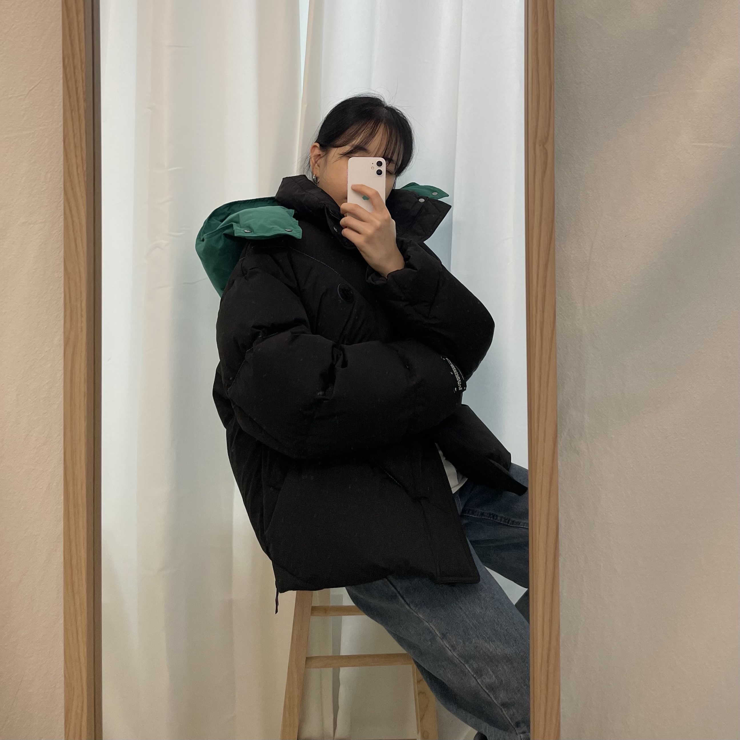 Zara x Ader Error Oversize Puffer Jacket Black 착용 스타일 - 1