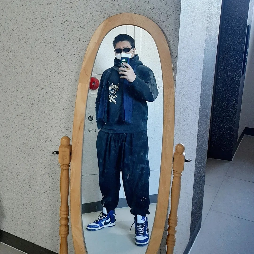 Jordan x Travis Scott x Fragment Hoodie Black (DJ0615-010), Nike x Ambush Dunk High Deep Royal Blue 착용 스타일
