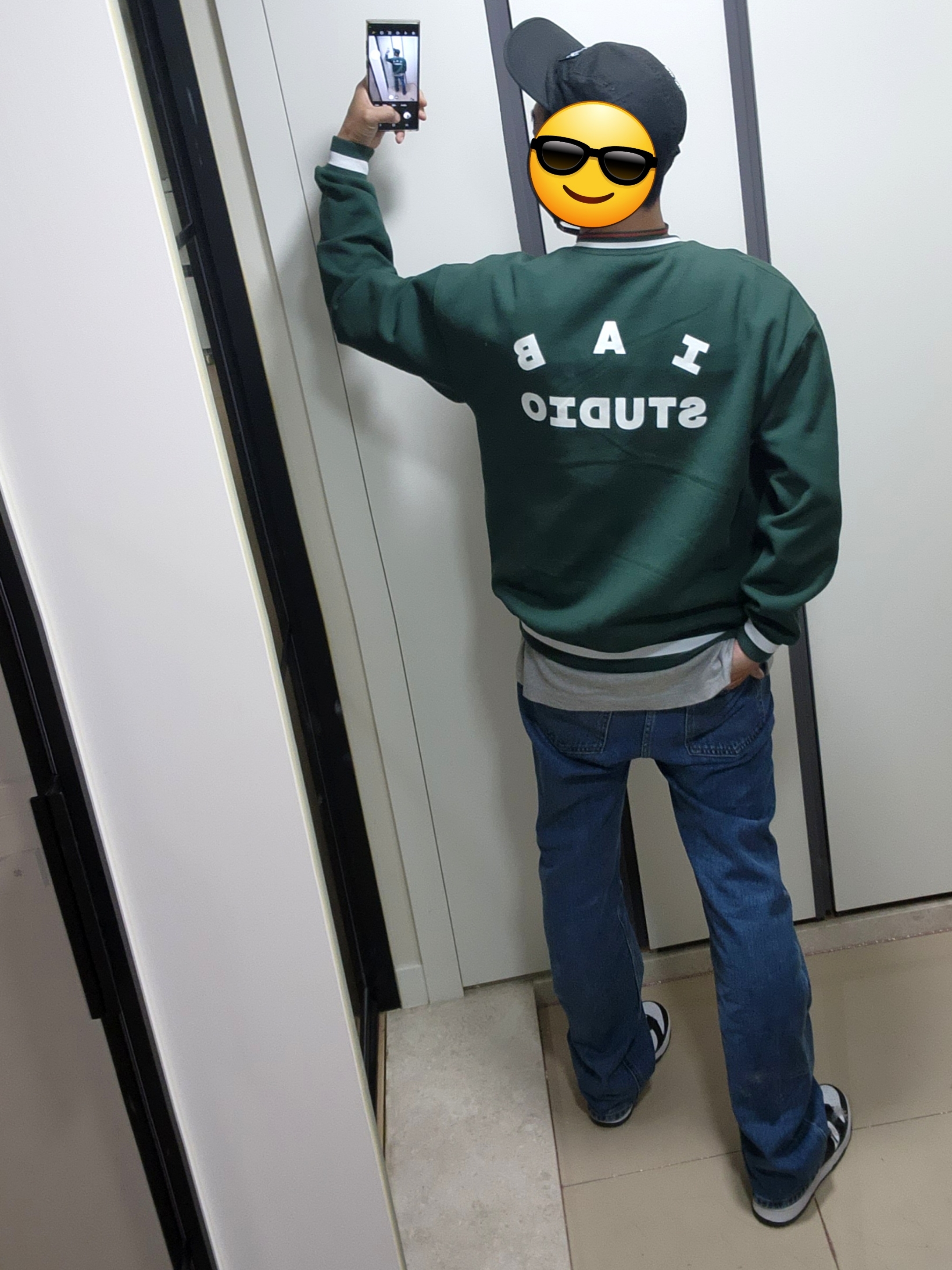 IAB Studio x Yonex Sweatshirt Green, Nike Dunk Low Retro Black 착용 스타일 - 2