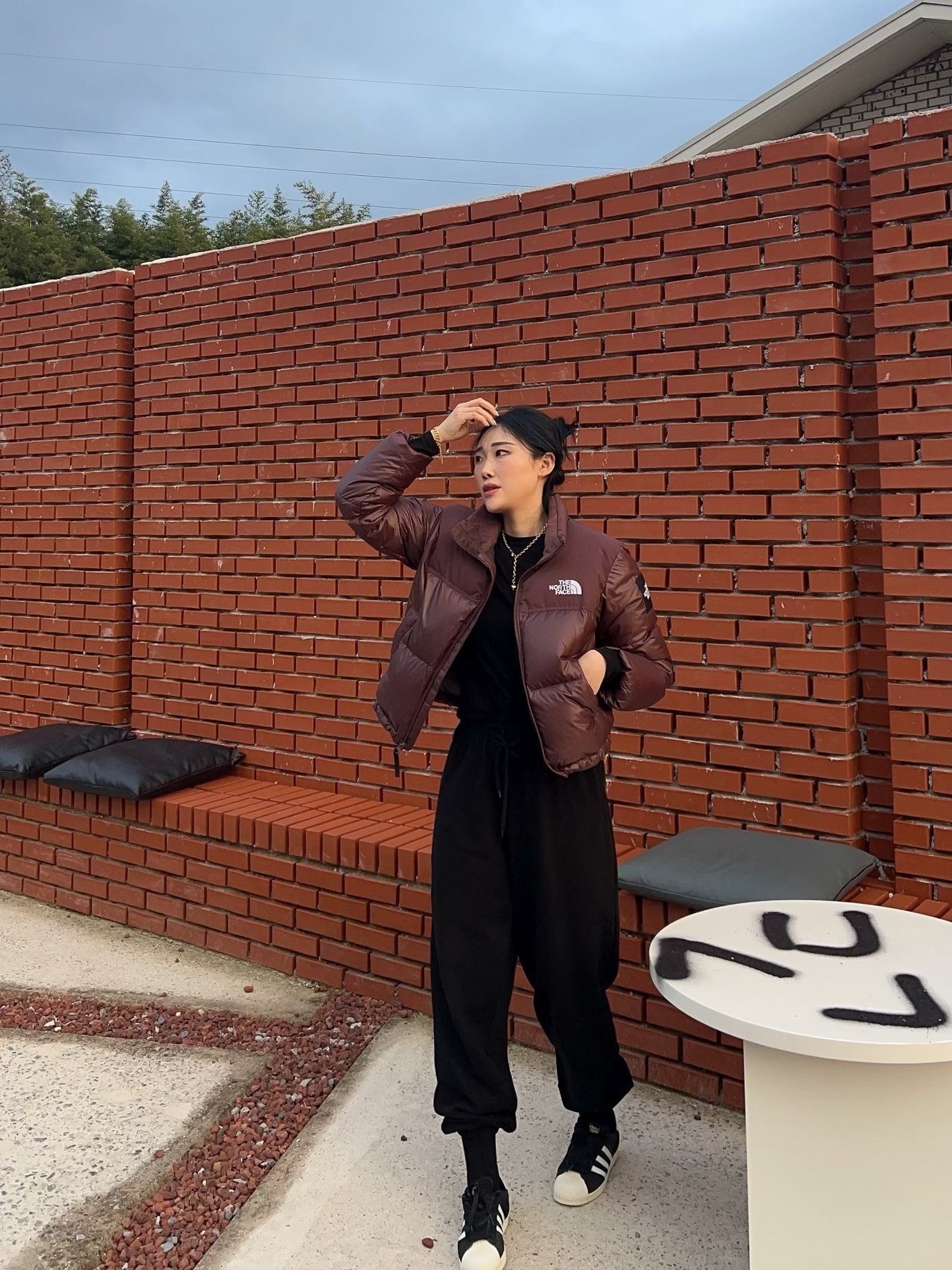(W) The North Face White Label Novelty Nuptse Down Jacket Cocoa Brown, Adidas Superstar 82 Black White 착용 스타일