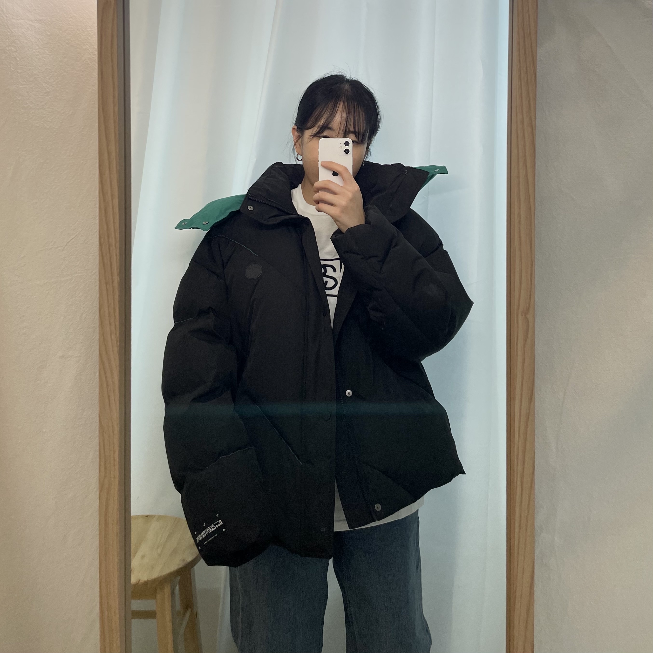 Zara x Ader Error Oversize Puffer Jacket Black 착용 스타일 - 3