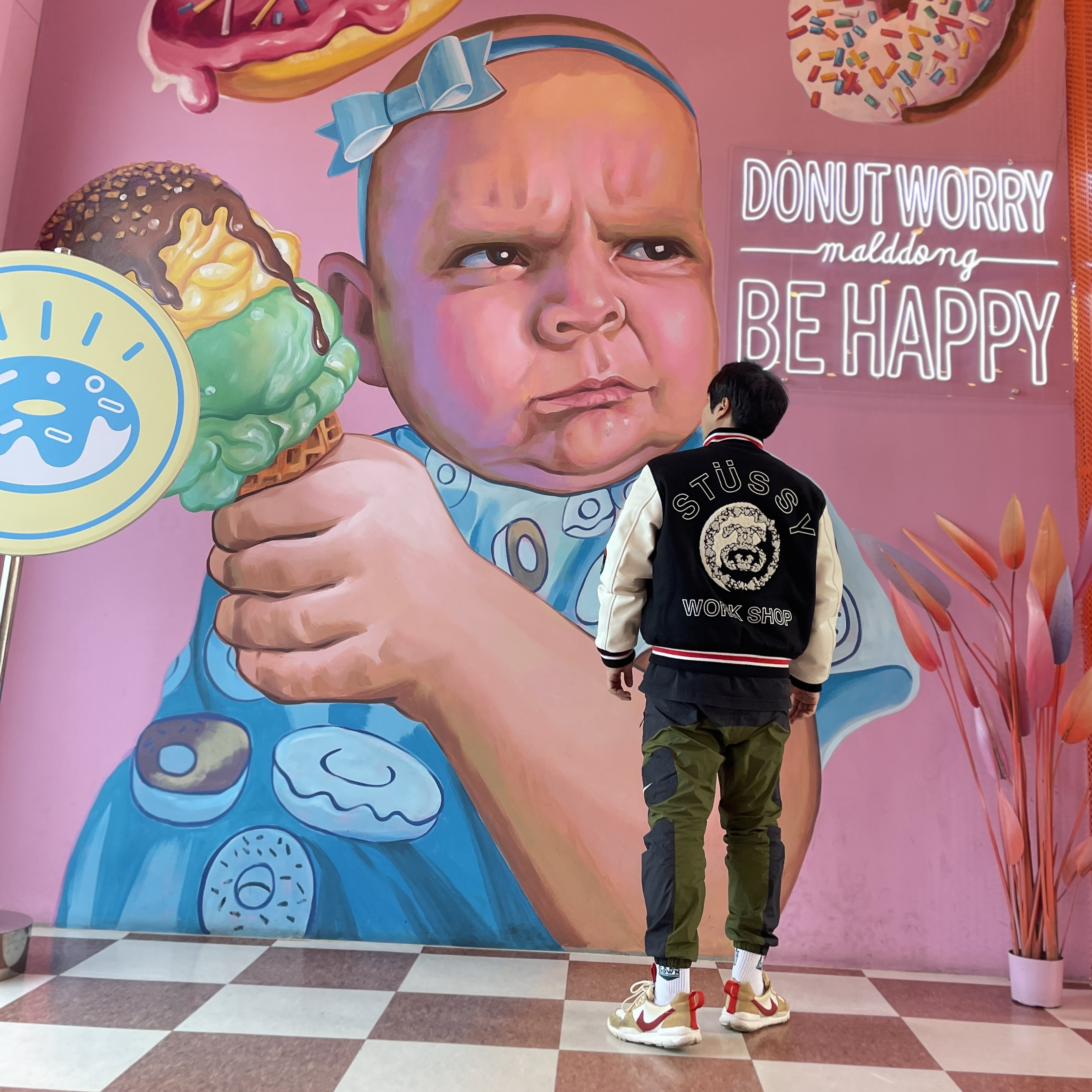 Stussy x Our Legacy x Denim Tears TTL Varsity Jacket Black 착용 스타일