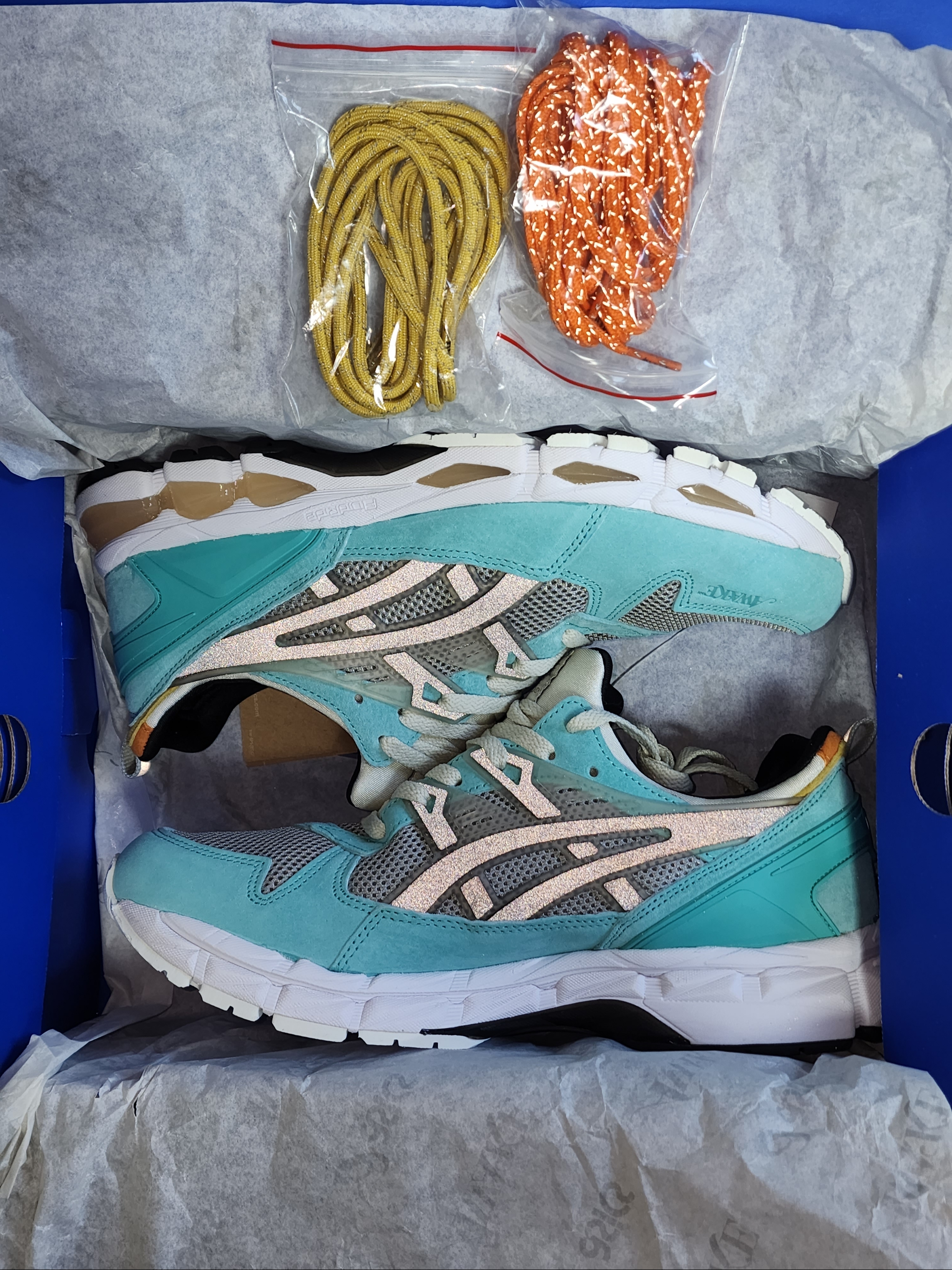 Asics x Awake NY Gel-Kayano 21 Teal Pure Silver 착용 스타일 - 2