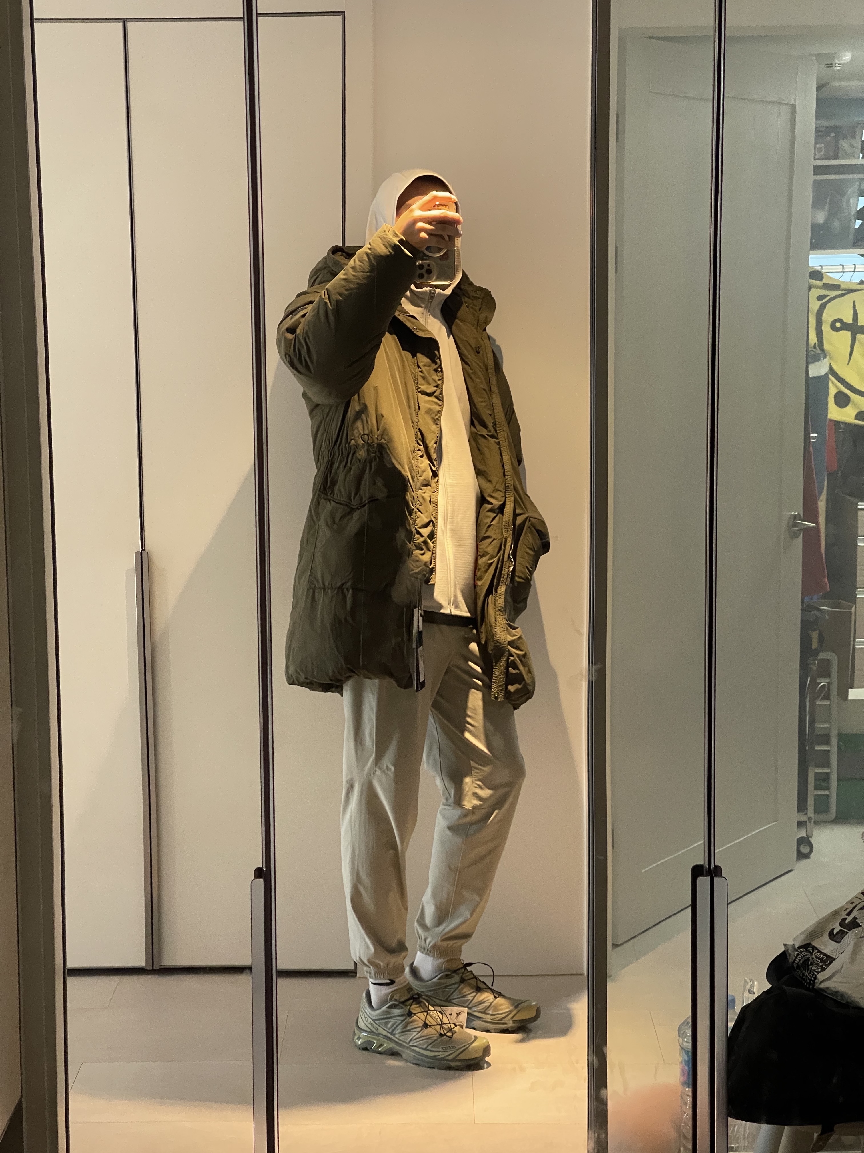 C.P. Company Flatt Nylon Down Parka Ivy Green - 22FW, Salomon XT-6 Mindful Grey Green Moss Grey 착용 스타일 - 1