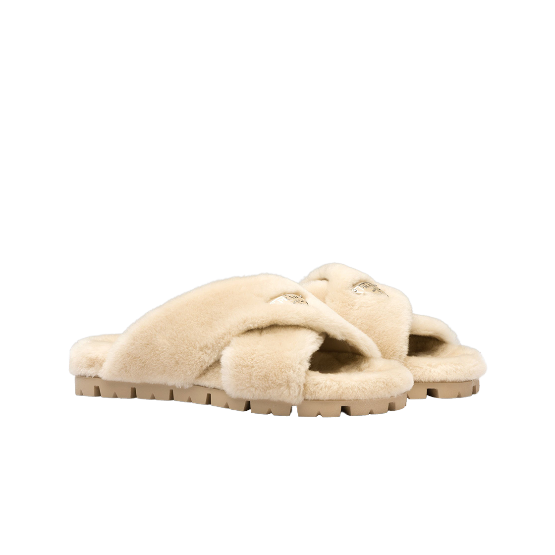 (W) 프라다 러버 솔 셔링 샌들 에크루((W) Prada Rubber Sole Shearling Sandals Ecru) - 2