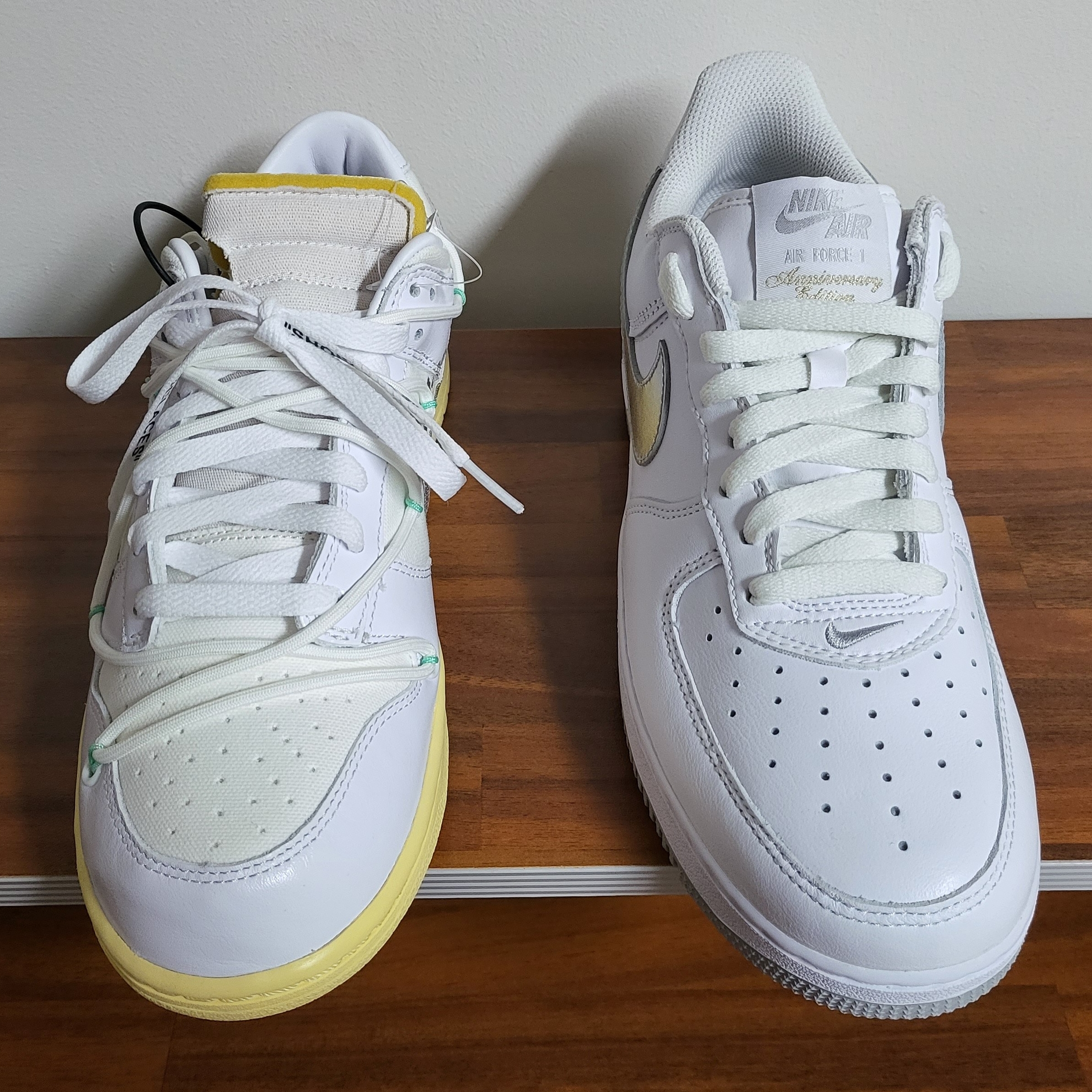 Nike x Off-White Dunk Low The 50 - Lot 1, Nike Air Force 1 Low Retro Color of the Month White Metallic Silver 착용 스타일 - 2