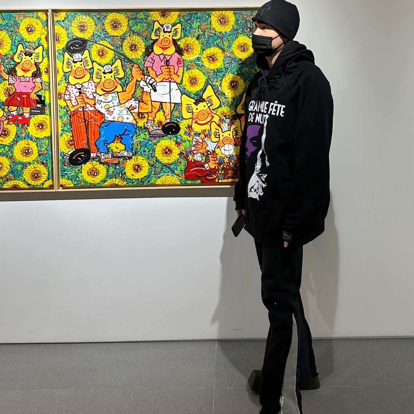 Gallery Dept. GD Logo Flare Sweatpants Washed Black 착용 스타일 - 3