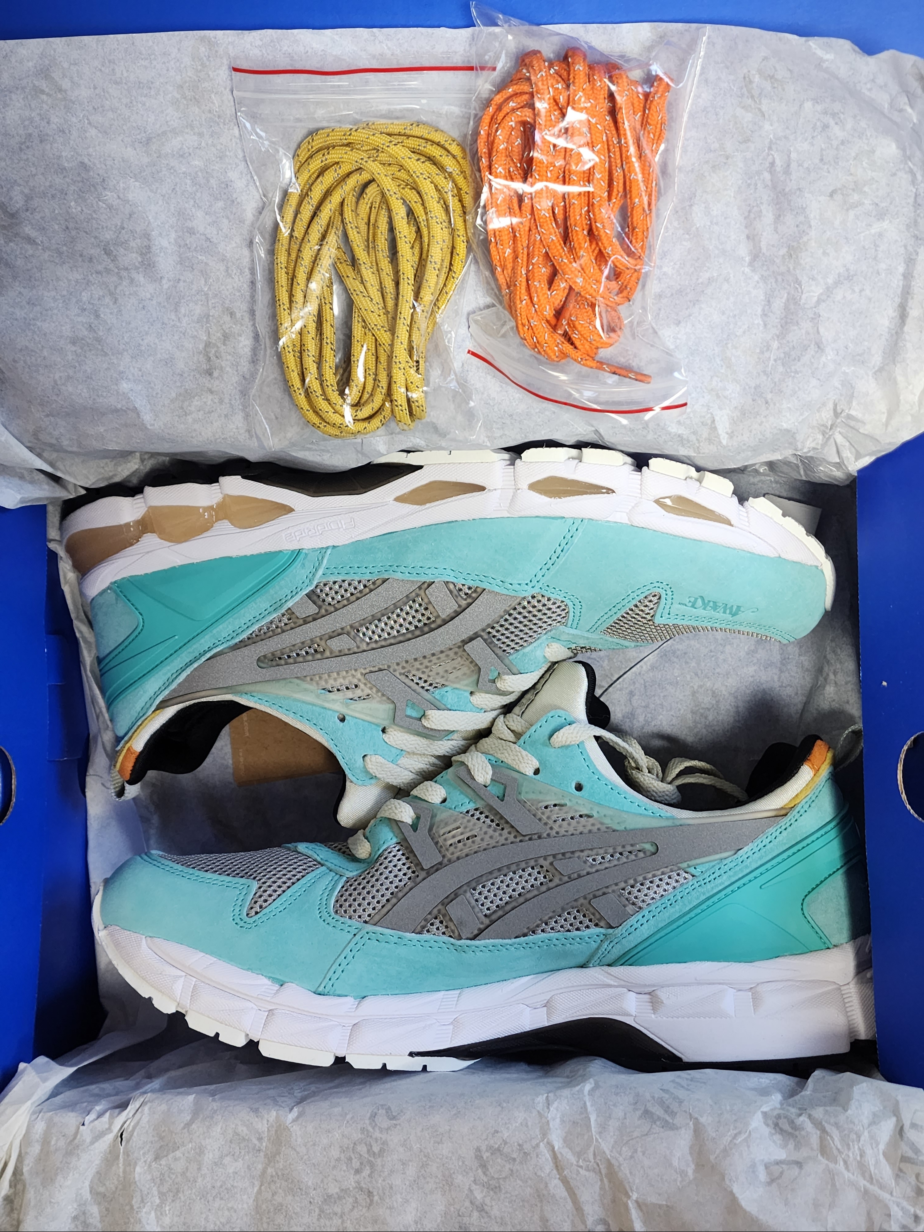 Asics x Awake NY Gel-Kayano 21 Teal Pure Silver 착용 스타일 - 1