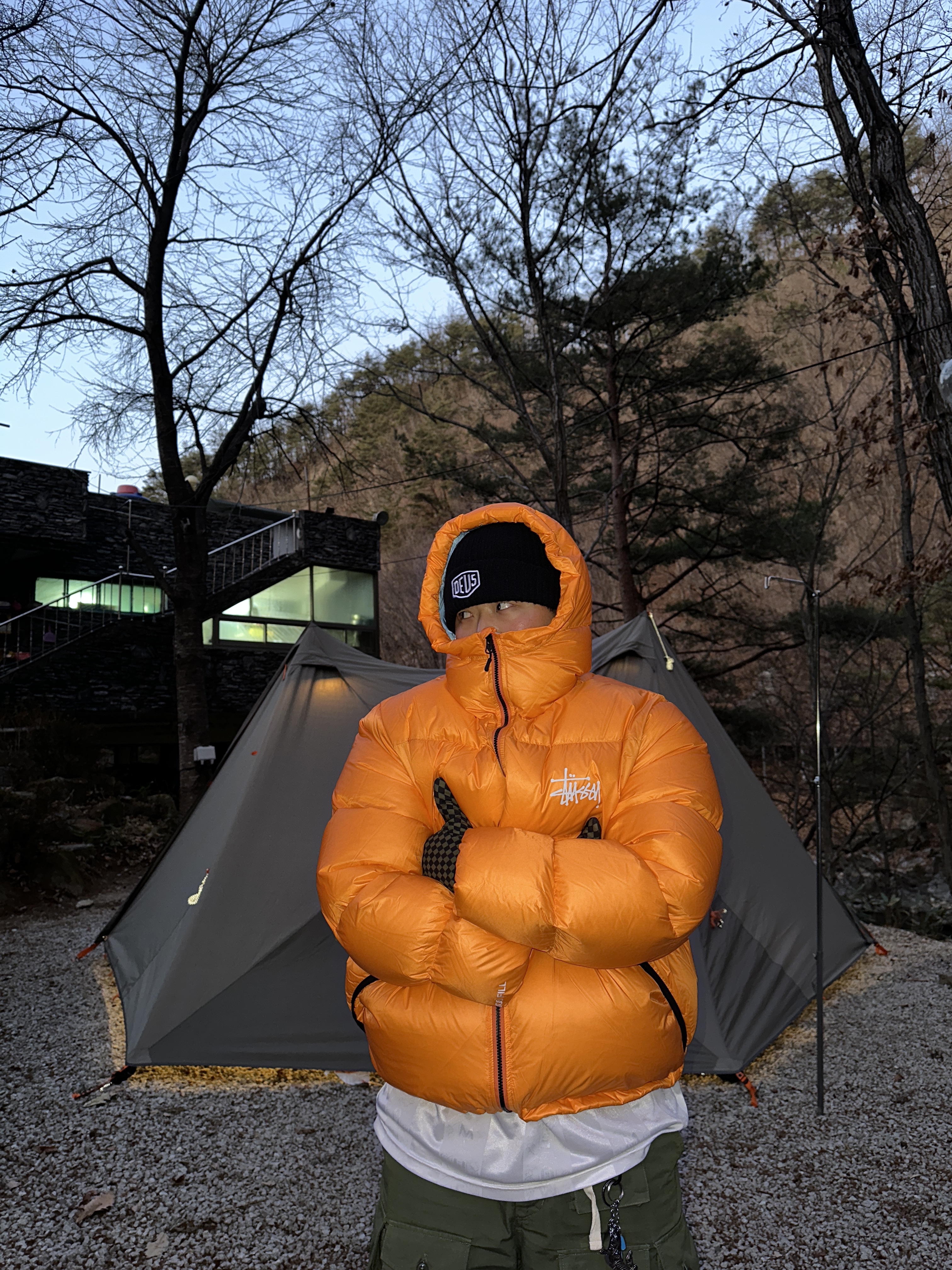 Stussy Micro Ripstop Down Parka Orange 착용 스타일 - 1