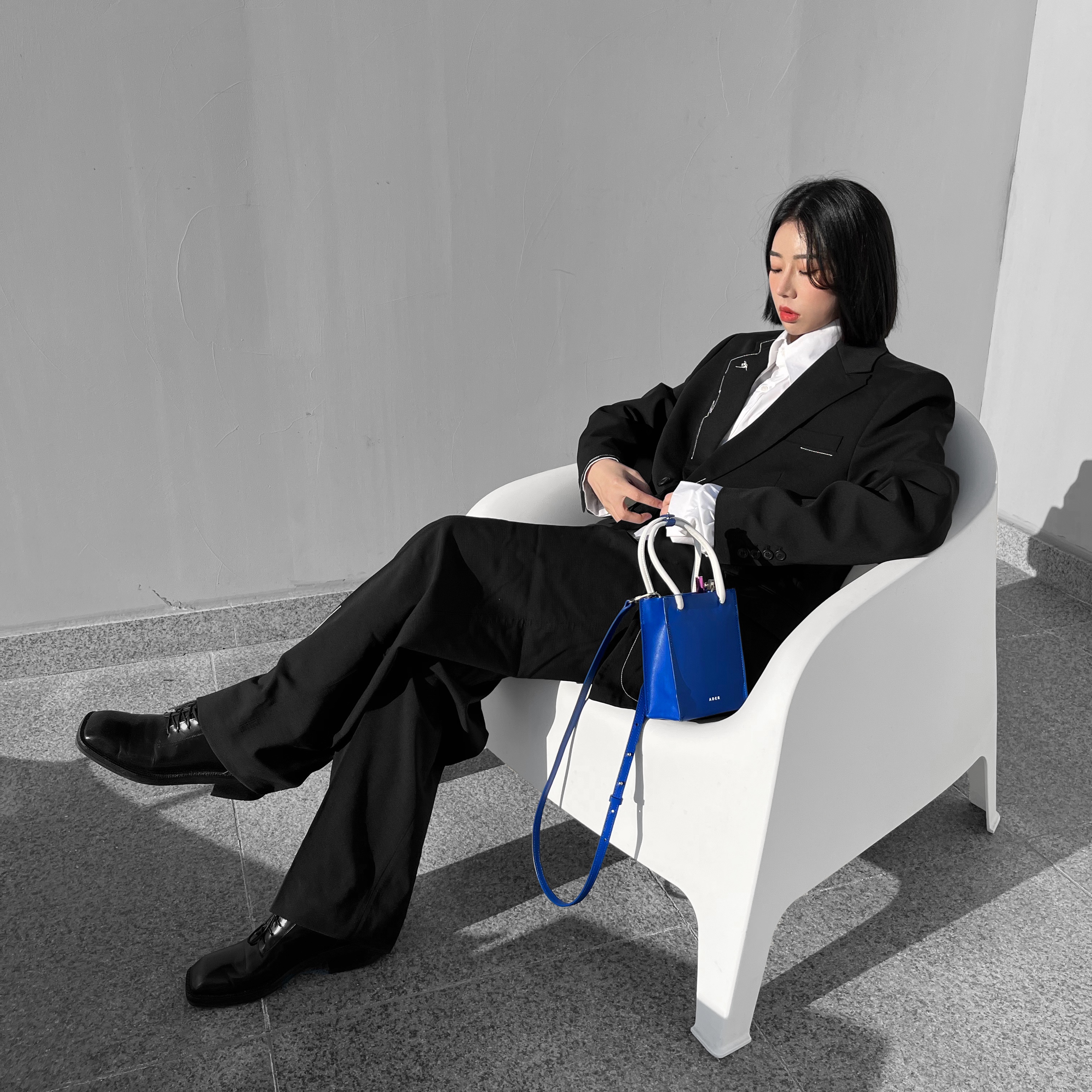 Zara x Ader Error Wide Pants Black, Zara x Ader Error Oversized Blazer Black 착용 스타일