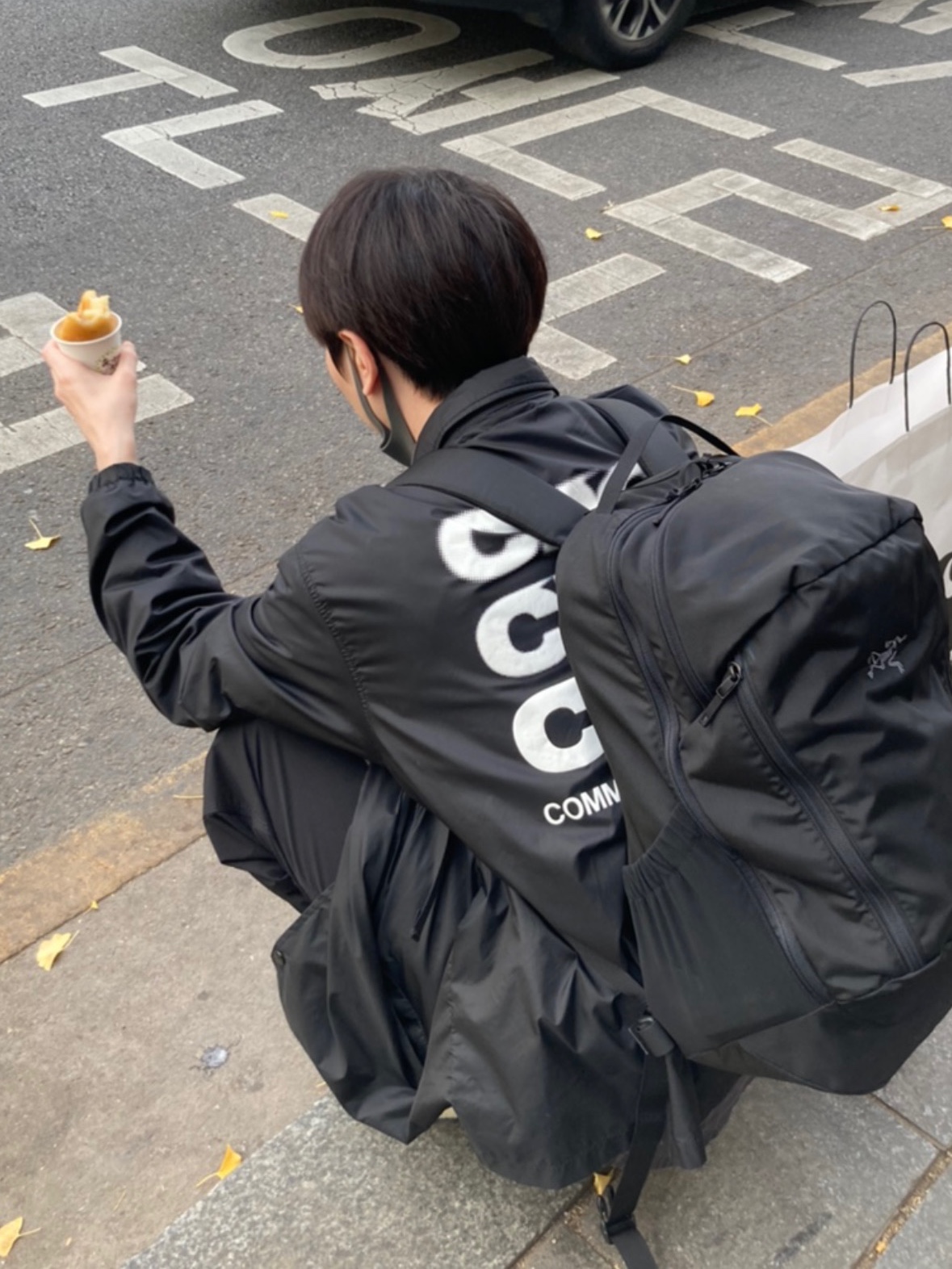 CDG Logo Coach Jacket Black, Arc'teryx Mantis 26 Backpack Black 착용 스타일