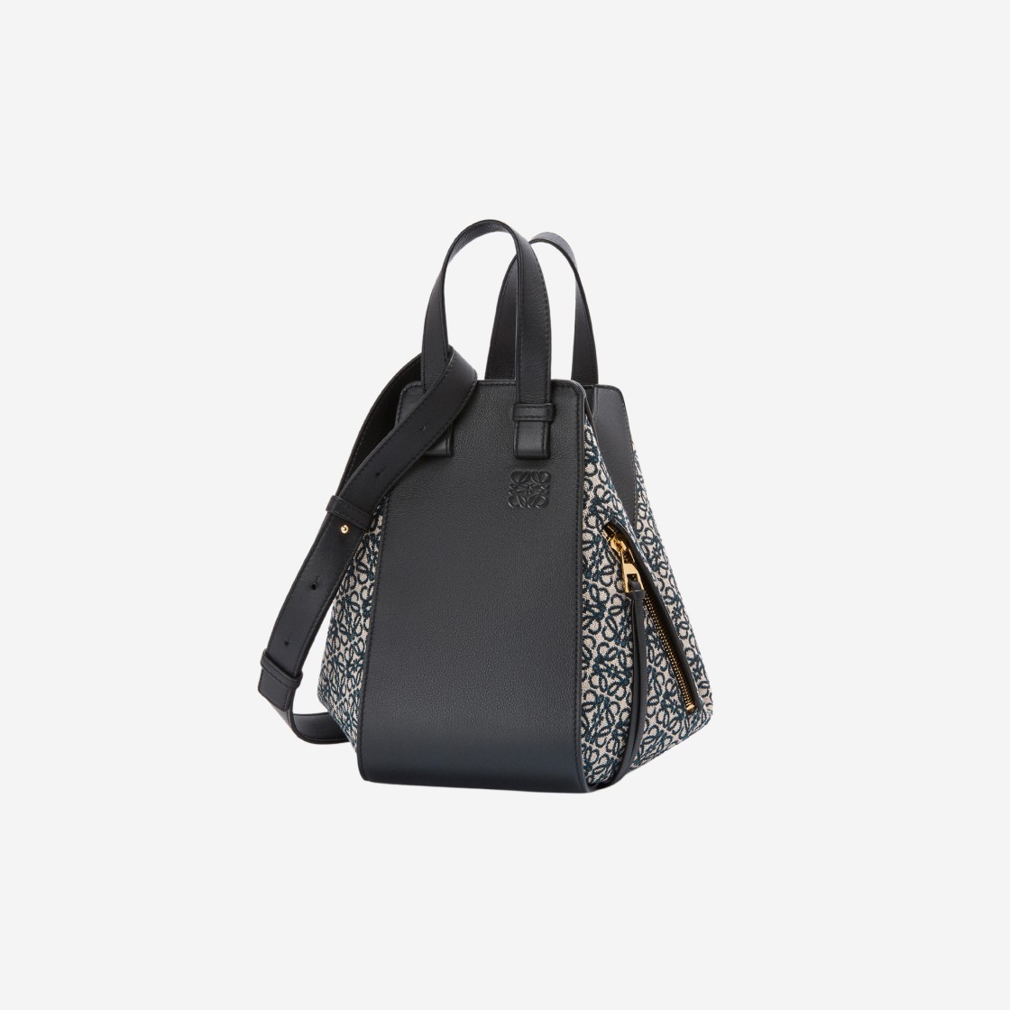 Loewe Small Hammock Bag in Anagram Jacquard and Calfskin Navy Black 상세 이미지 1