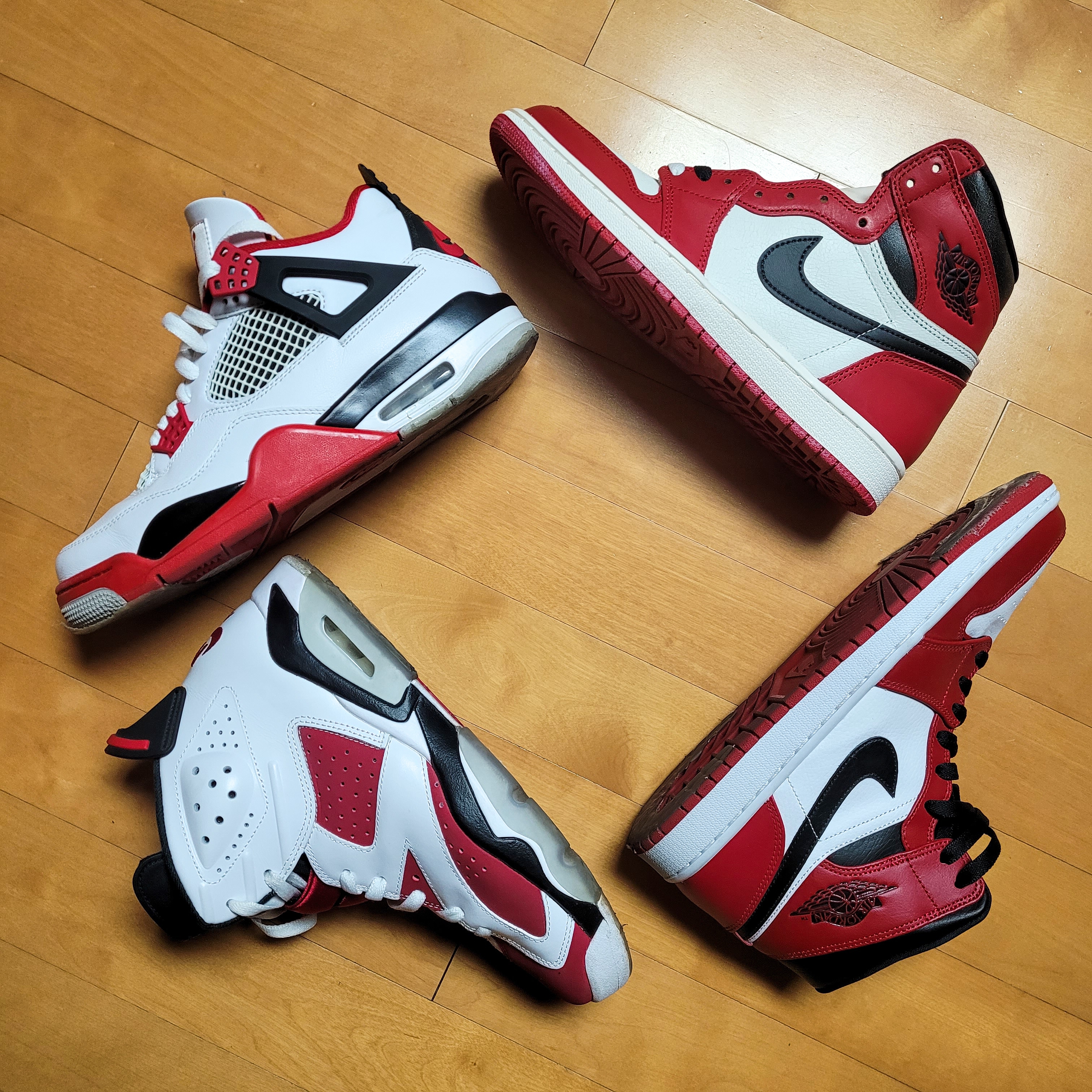 Jordan 4 Retro OG Fire Red 2020, Jordan 6 Retro Carmine 2021 착용 스타일