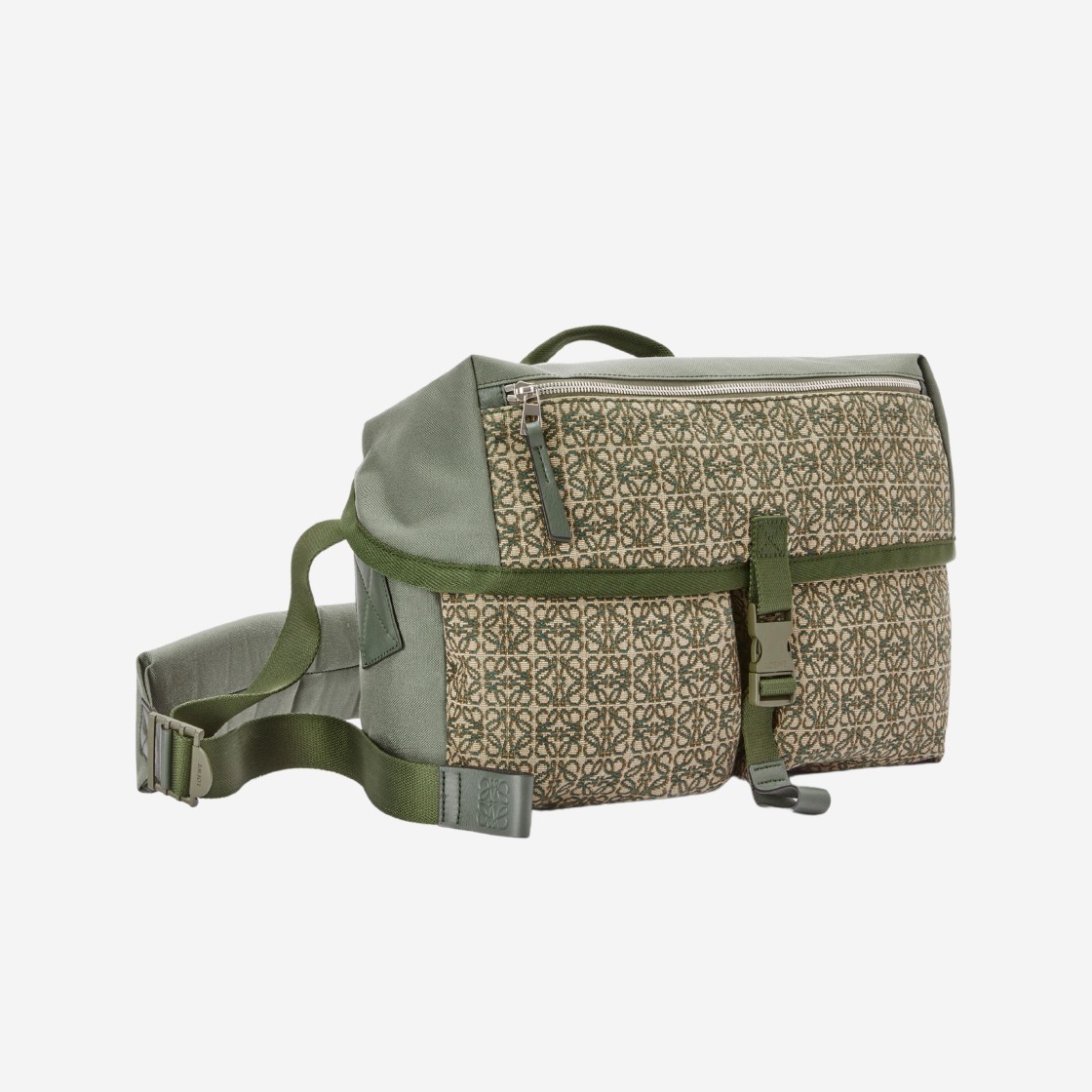 Loewe Postman Messenger in Anagram Jacquard and Canvas Khaki Green 상세 이미지 2