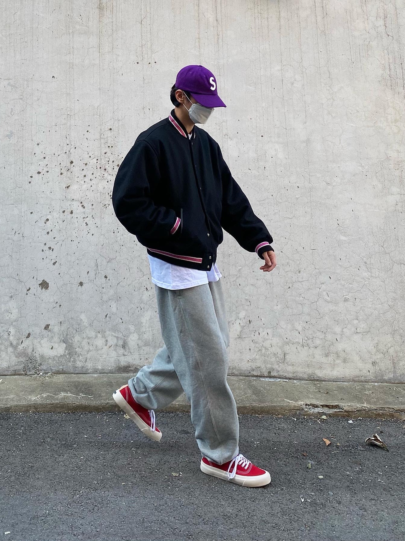 Supreme Boiled Wool S Logo 6-Panel Purple - 22FW, Stussy S Talk Melton Varsity Jacket Black 착용 스타일 - 4