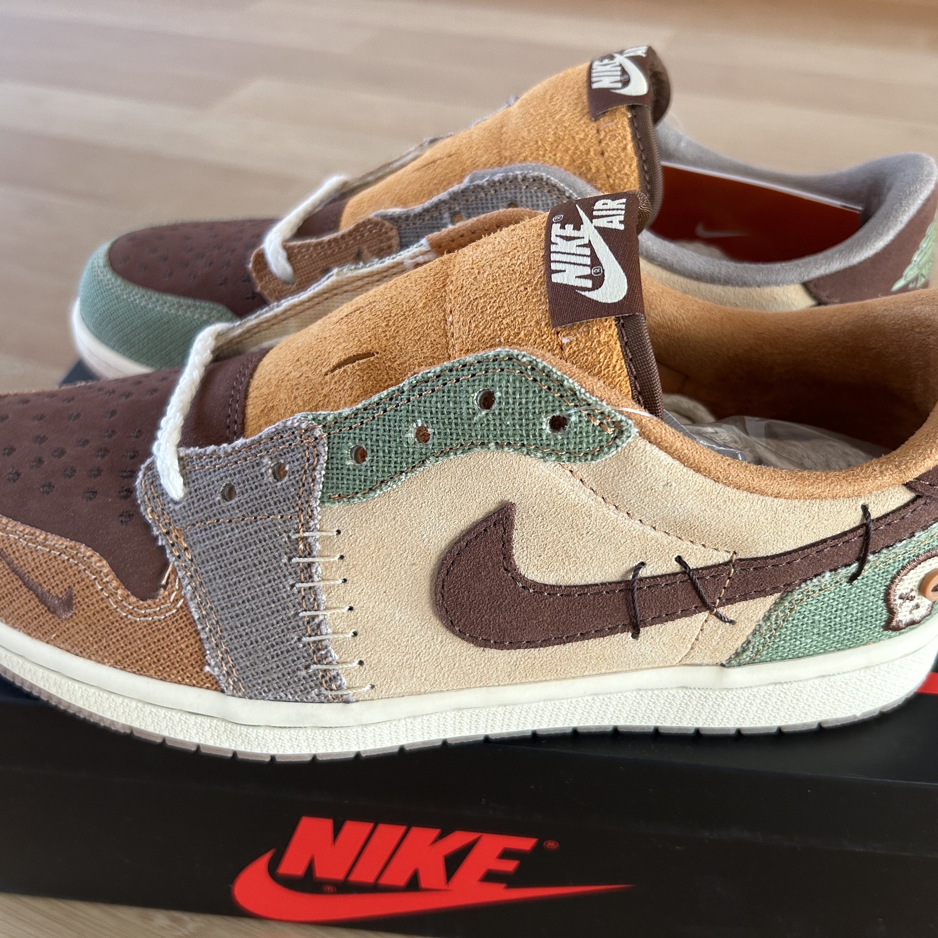 Jordan 1 x Zion Williamson Retro Low OG Flax and Oil Green 착용 스타일