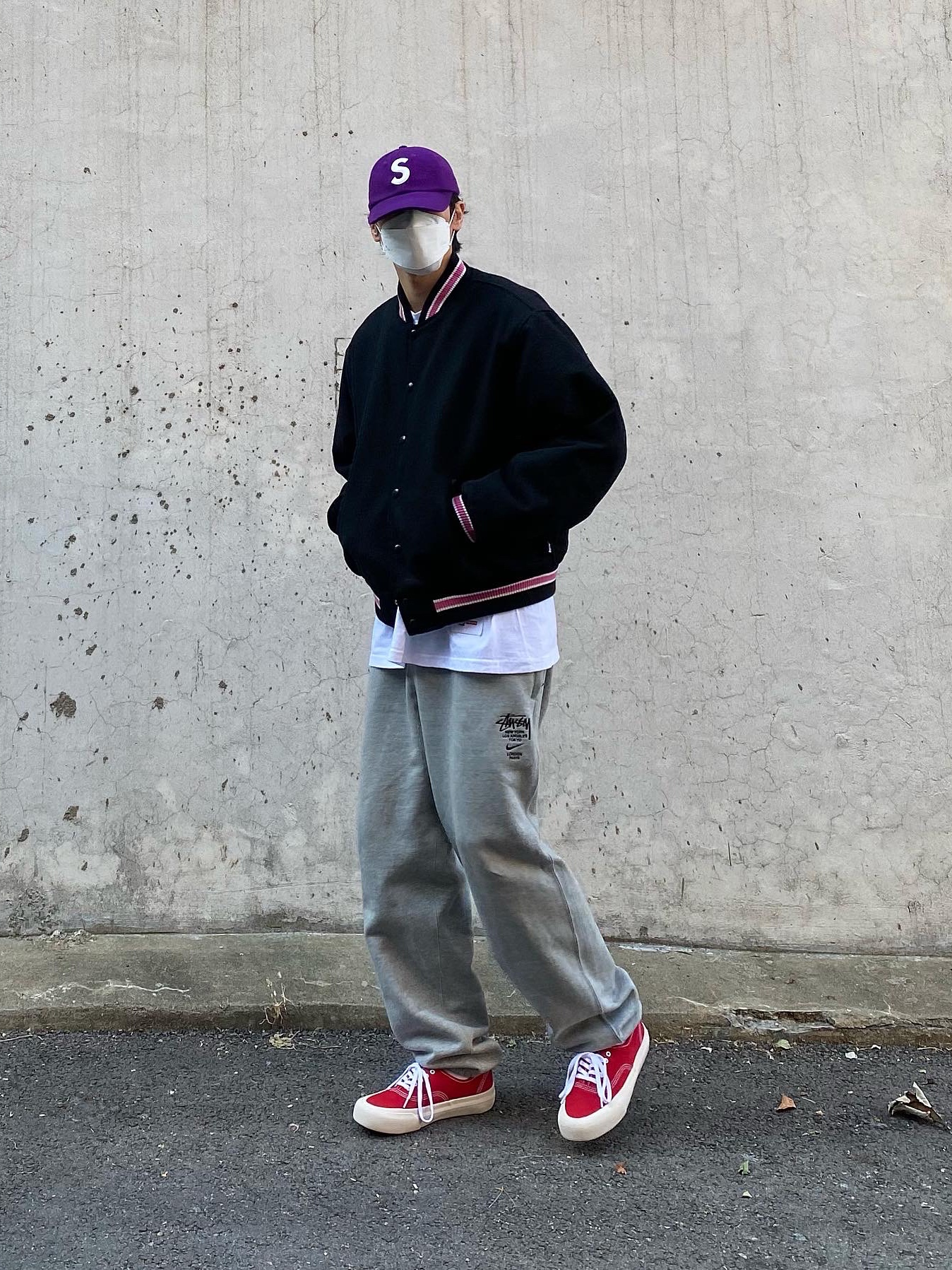 Supreme Boiled Wool S Logo 6-Panel Purple - 22FW, Stussy S Talk Melton Varsity Jacket Black 착용 스타일 - 1