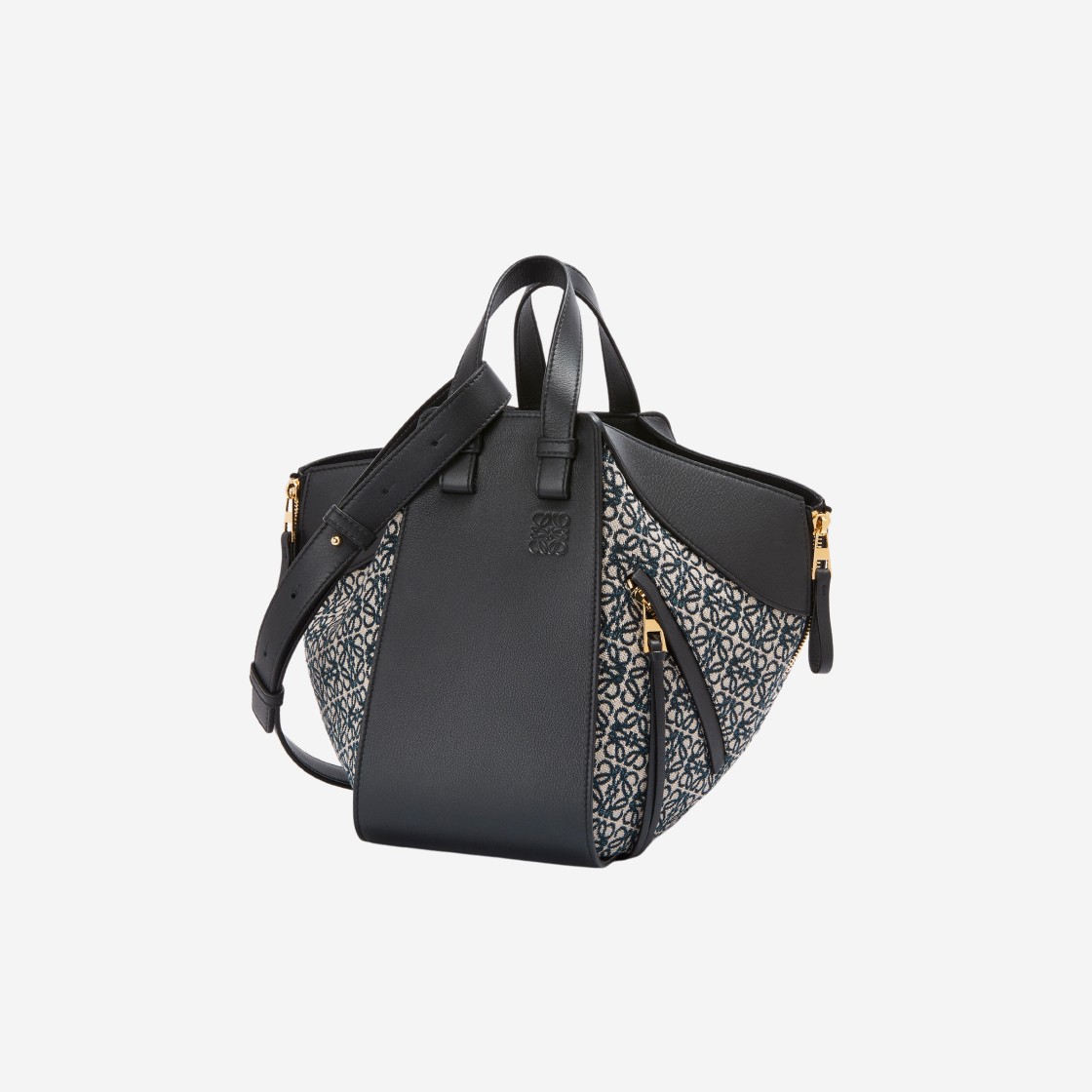 Loewe Small Hammock Bag in Anagram Jacquard and Calfskin Navy Black 상세 이미지 2