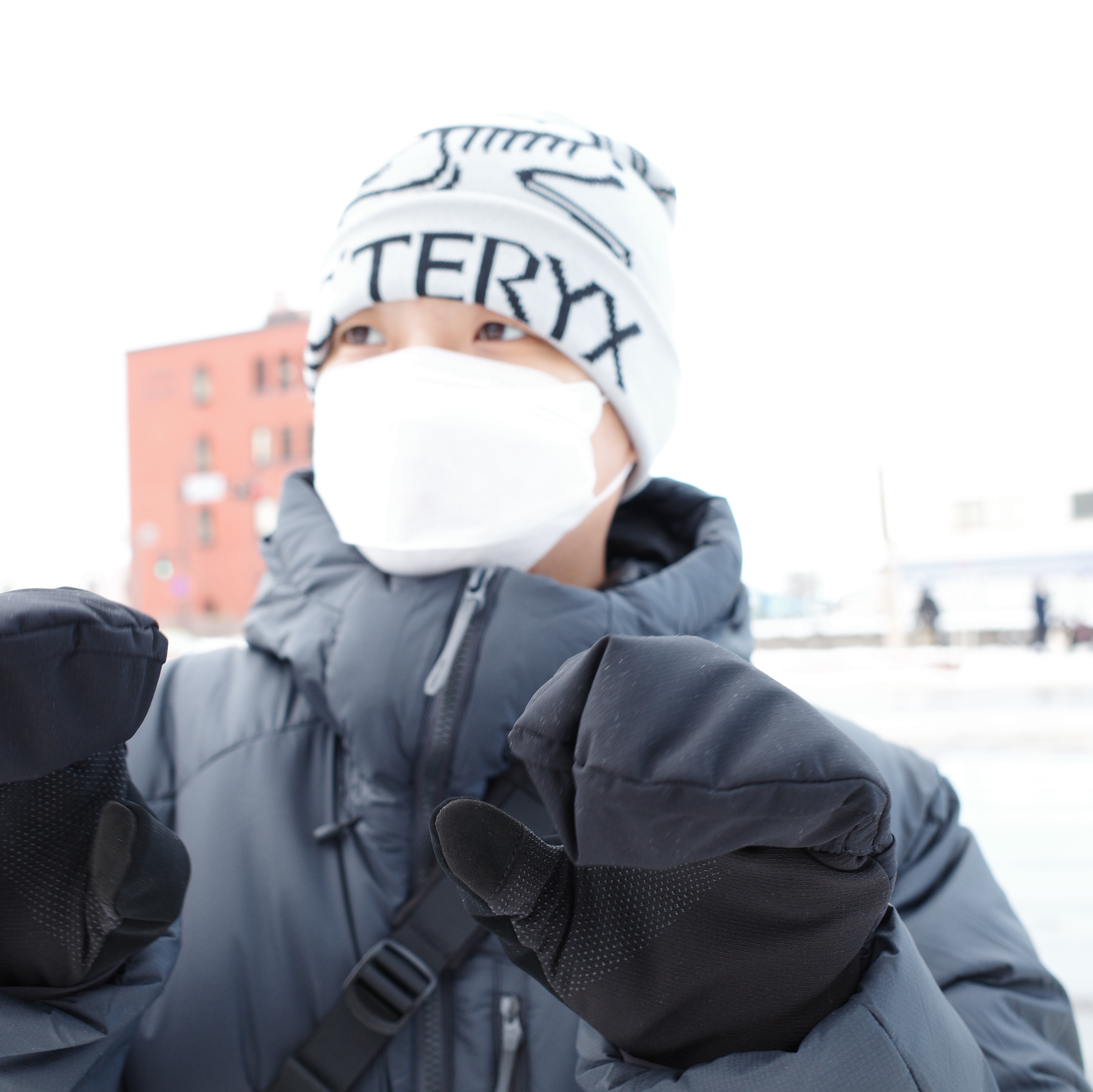 Arc'teryx Bird Word Toque Orca, Arc'teryx Nuclei SV Parka Graphite 착용 스타일