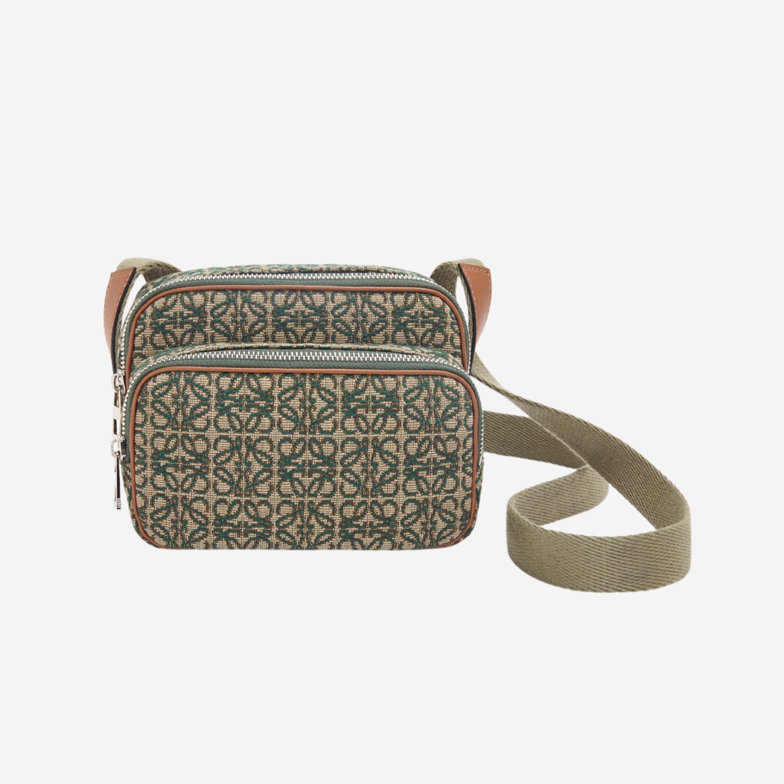 Loewe Mini Camera Bag in Anagram Jacquard and Calfskin Khaki Green Tan 상세 이미지 1