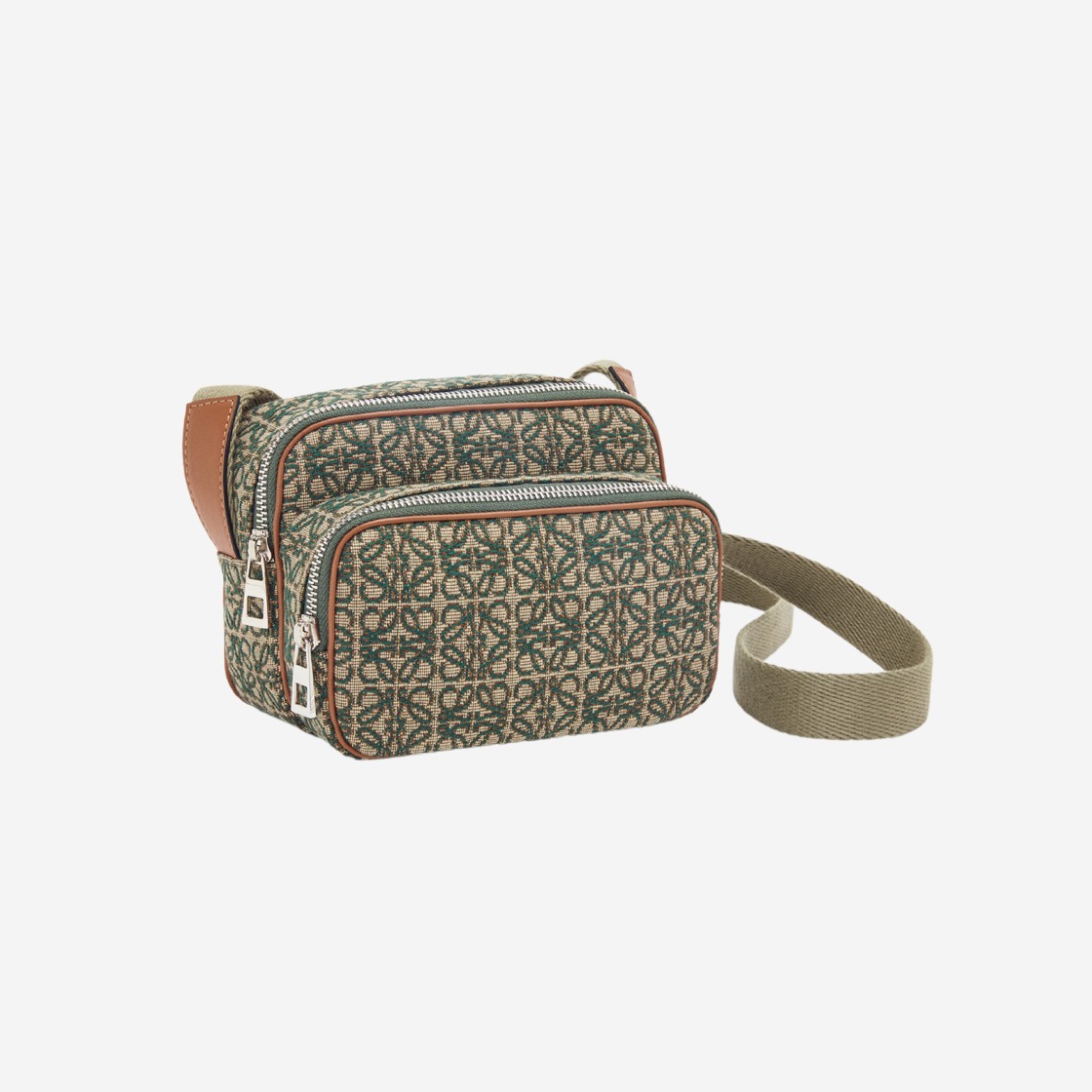 Loewe Mini Camera Bag in Anagram Jacquard and Calfskin Khaki Green Tan 상세 이미지 2