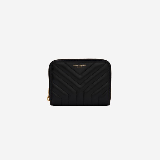 생로랑 퀼티드 레더 조안 컴팩트 집 어라운드 지갑 블랙