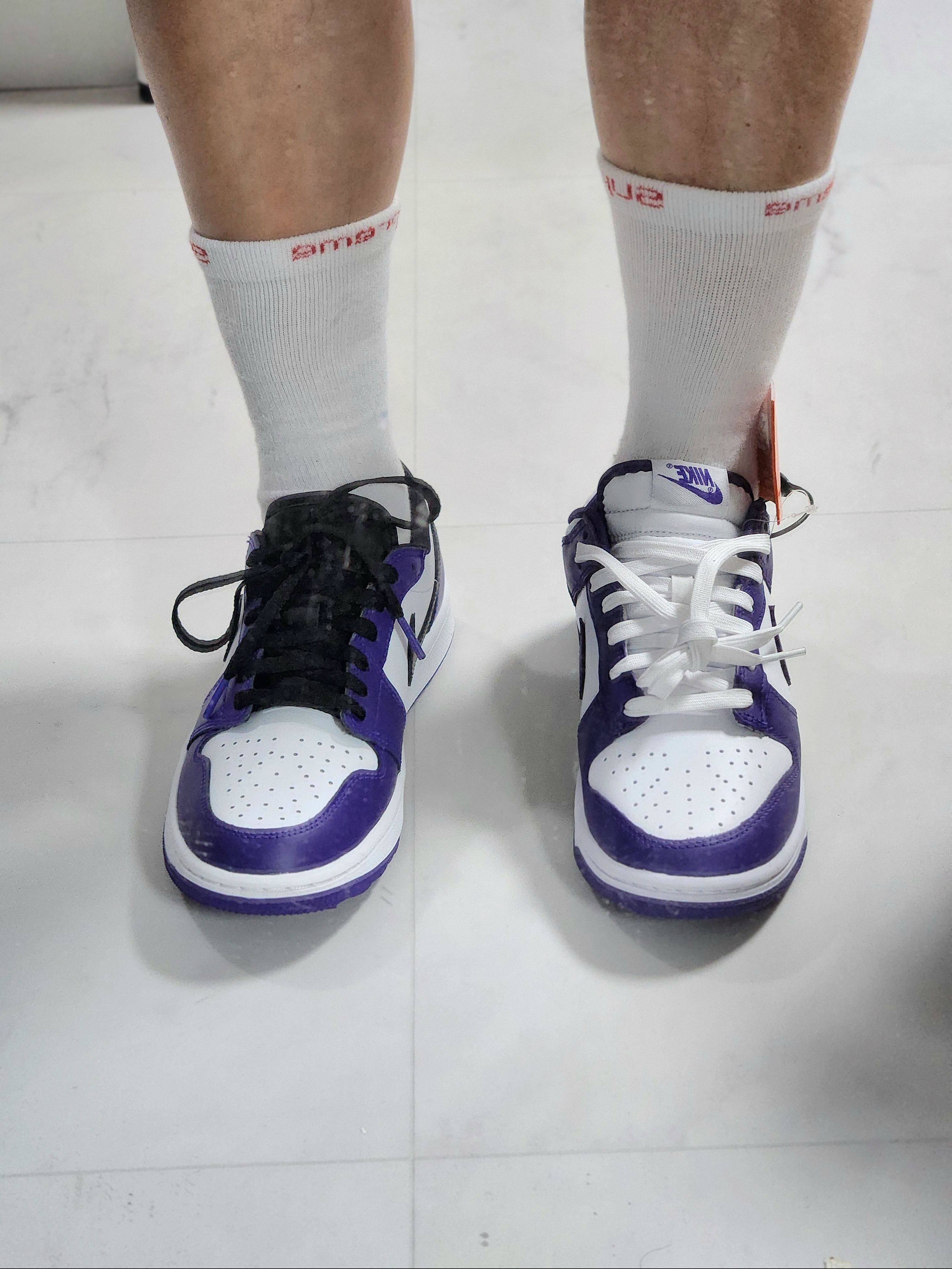 Nike Dunk Low Retro Championship Court Purple, Jordan 1 Low Golf Court Purple 착용 스타일 - 3