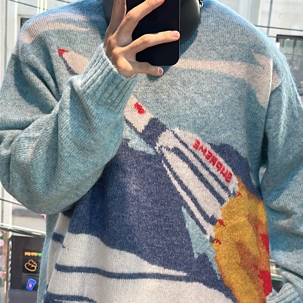 Supreme Rocket Sweater Blue - 22FW 착용 스타일