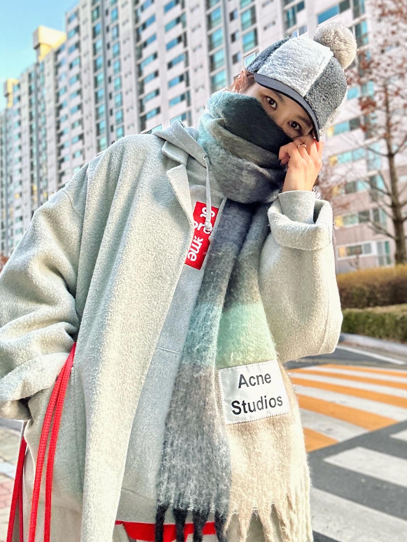 Nike Dunk Low Retro Medium Grey, Supreme Cross Box Logo Hooded Sweatshirt Heather Grey - 20FW 착용 스타일 - 4