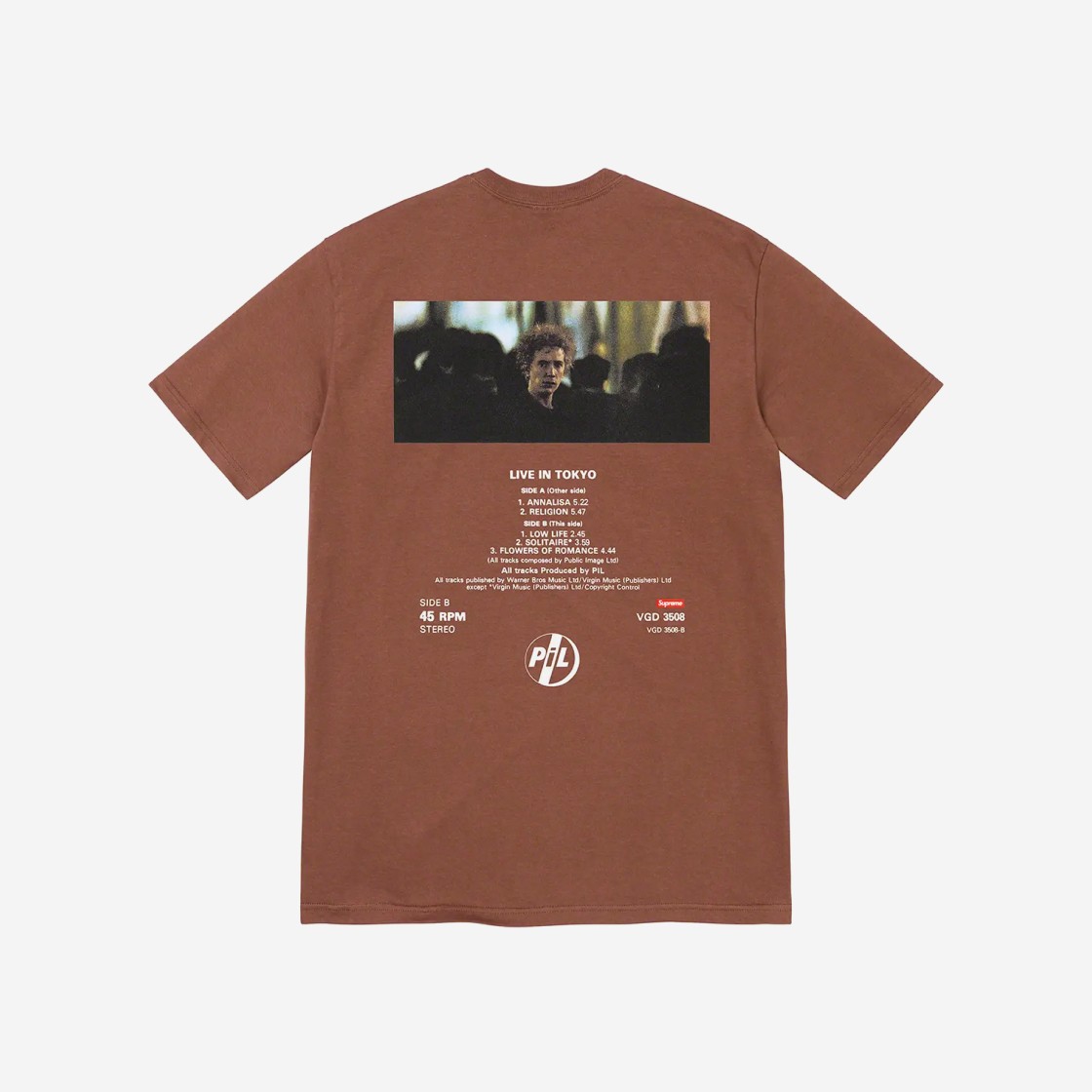 Supreme PiL Live In Tokyo T-Shirt Brown - 22FW 상세 이미지 2