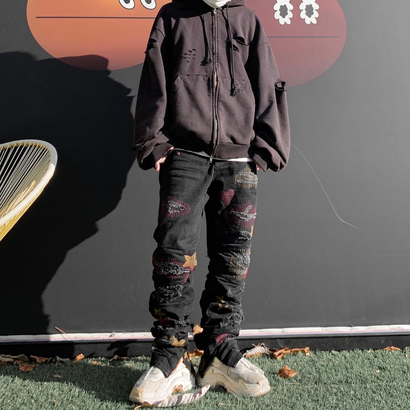 Project G/R Distressed Layer Zip Hoodie Faded Black 착용 스타일 - 3