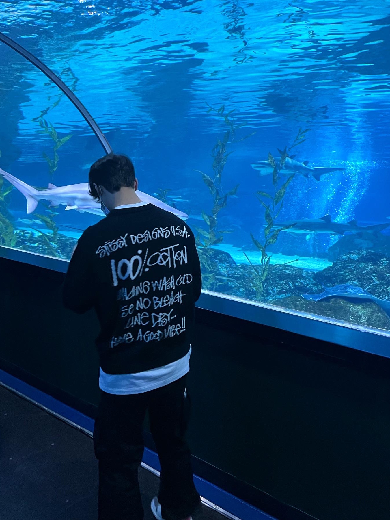 Stussy Care Label Sweater Black 착용 스타일 - 2