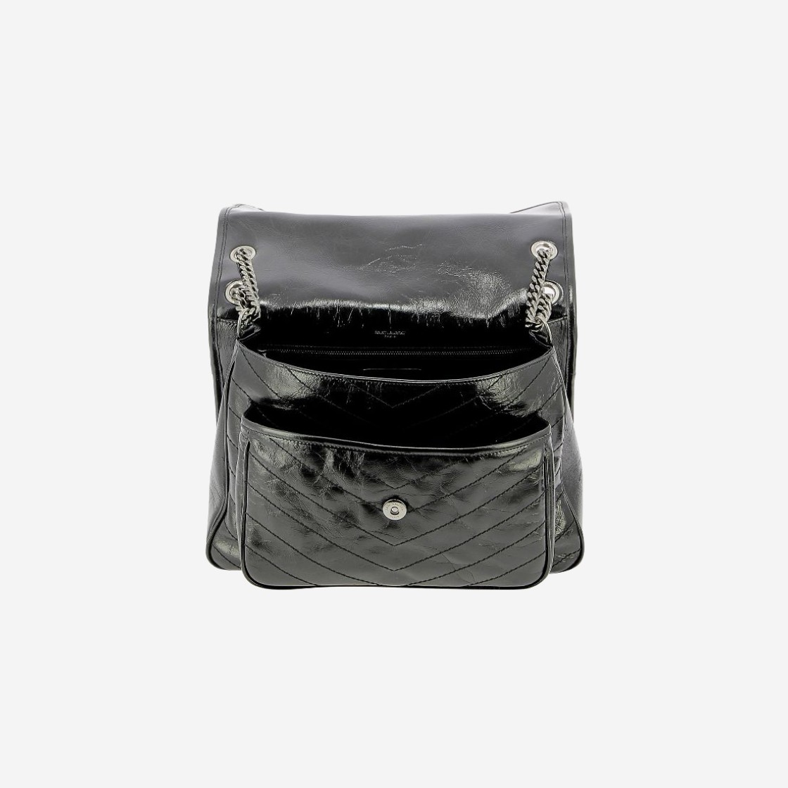 Saint Laurent Black Monogram Niki Large Bag with Silver Chain Strap in Crinkled Vintage Leather Black 상세 이미지 4