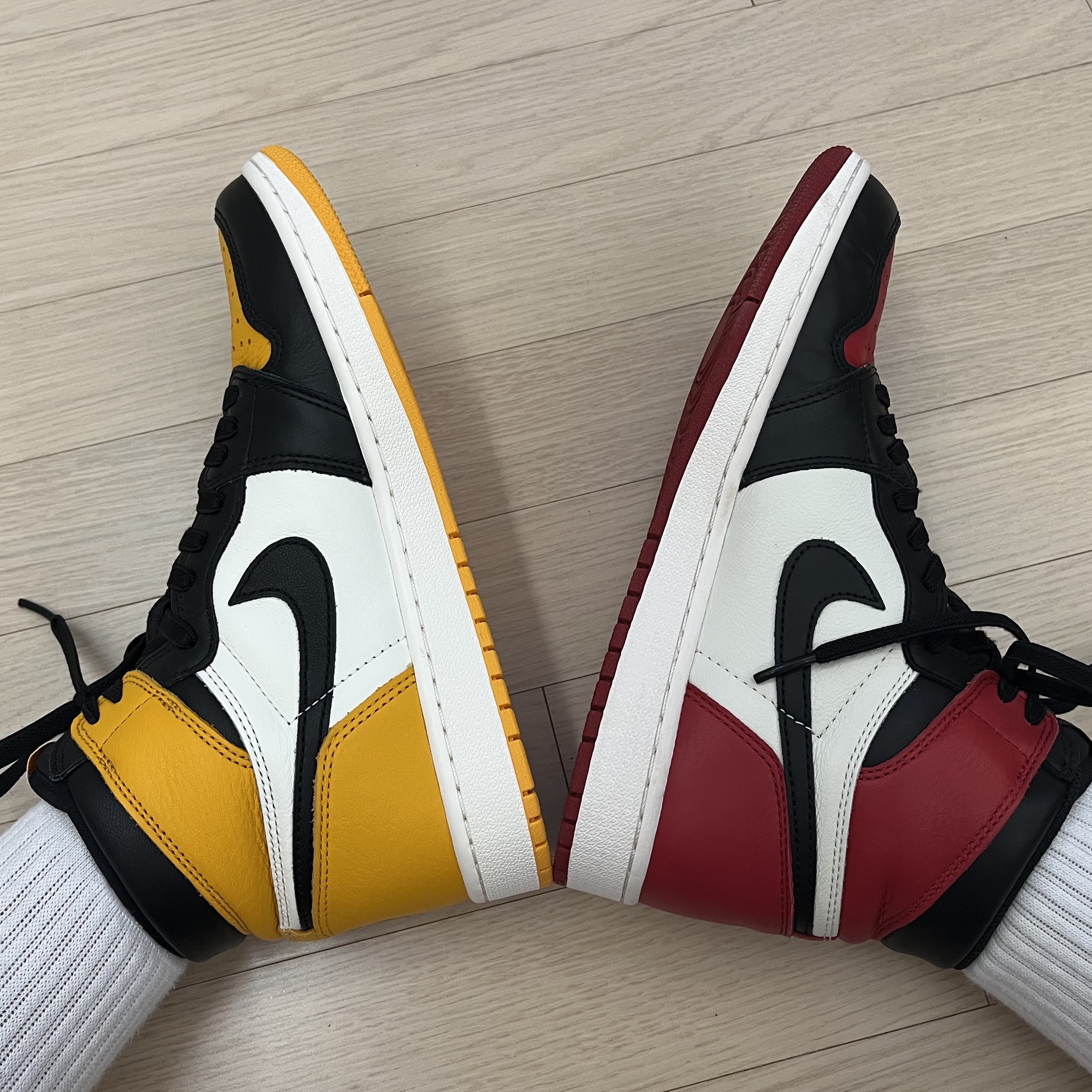 Jordan 1 Retro High OG Taxi, Jordan 1 Retro High OG Bred Toe 착용 스타일 - 2