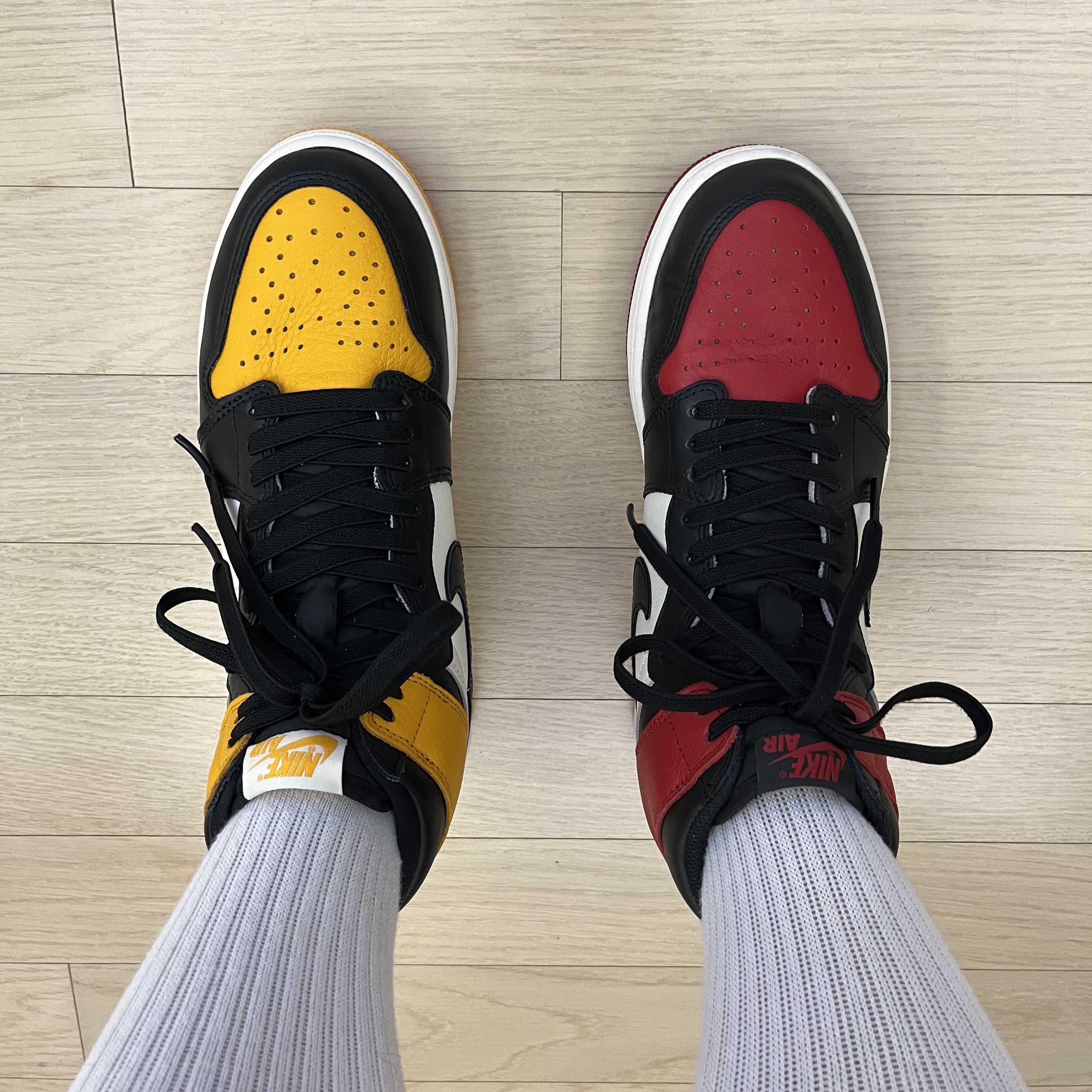 Jordan 1 Retro High OG Taxi, Jordan 1 Retro High OG Bred Toe 착용 스타일 - 1