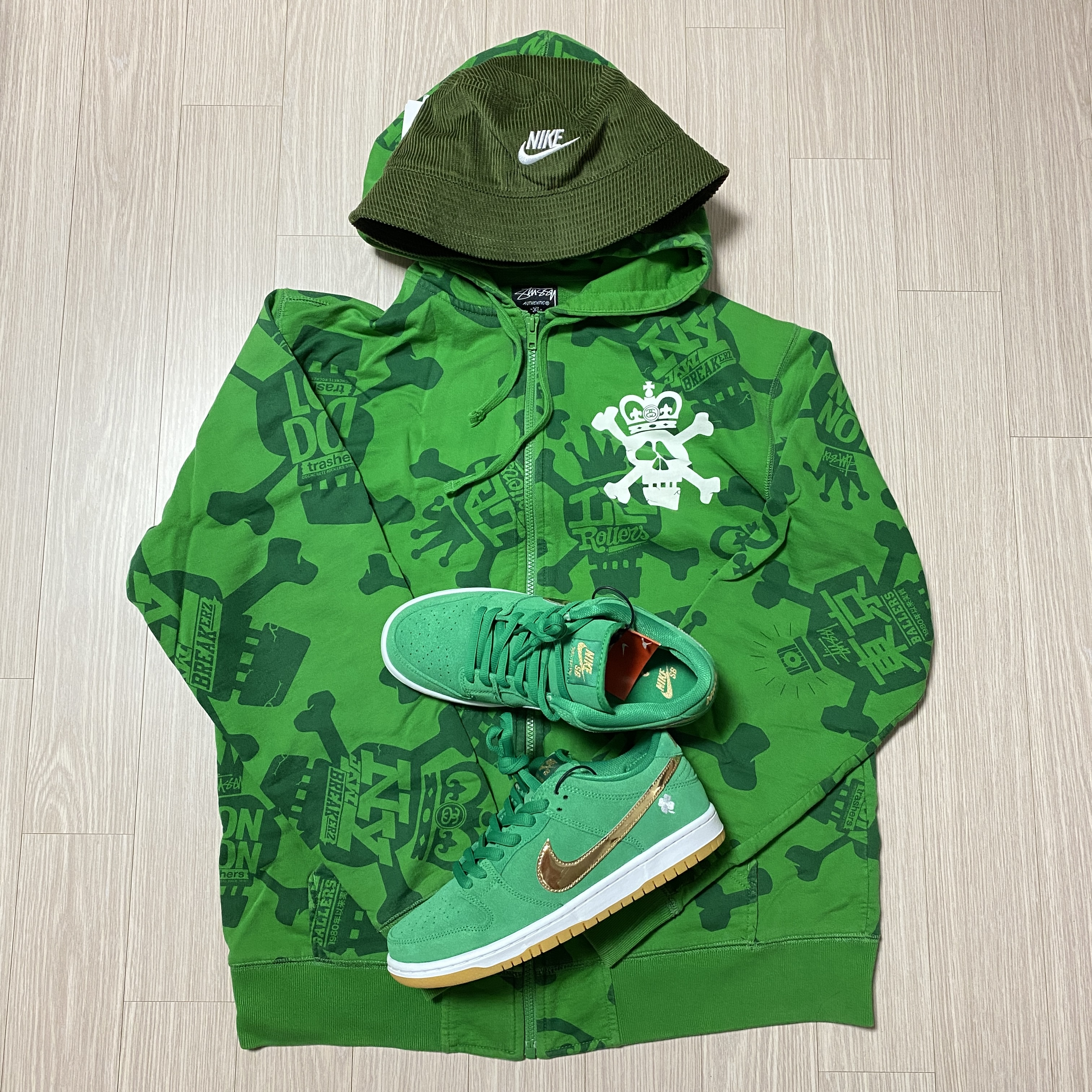 Nike SB Dunk Low Pro Shamrock, Nike ACG Heritage 86 Cap Hazel Rush 착용 스타일 - 2