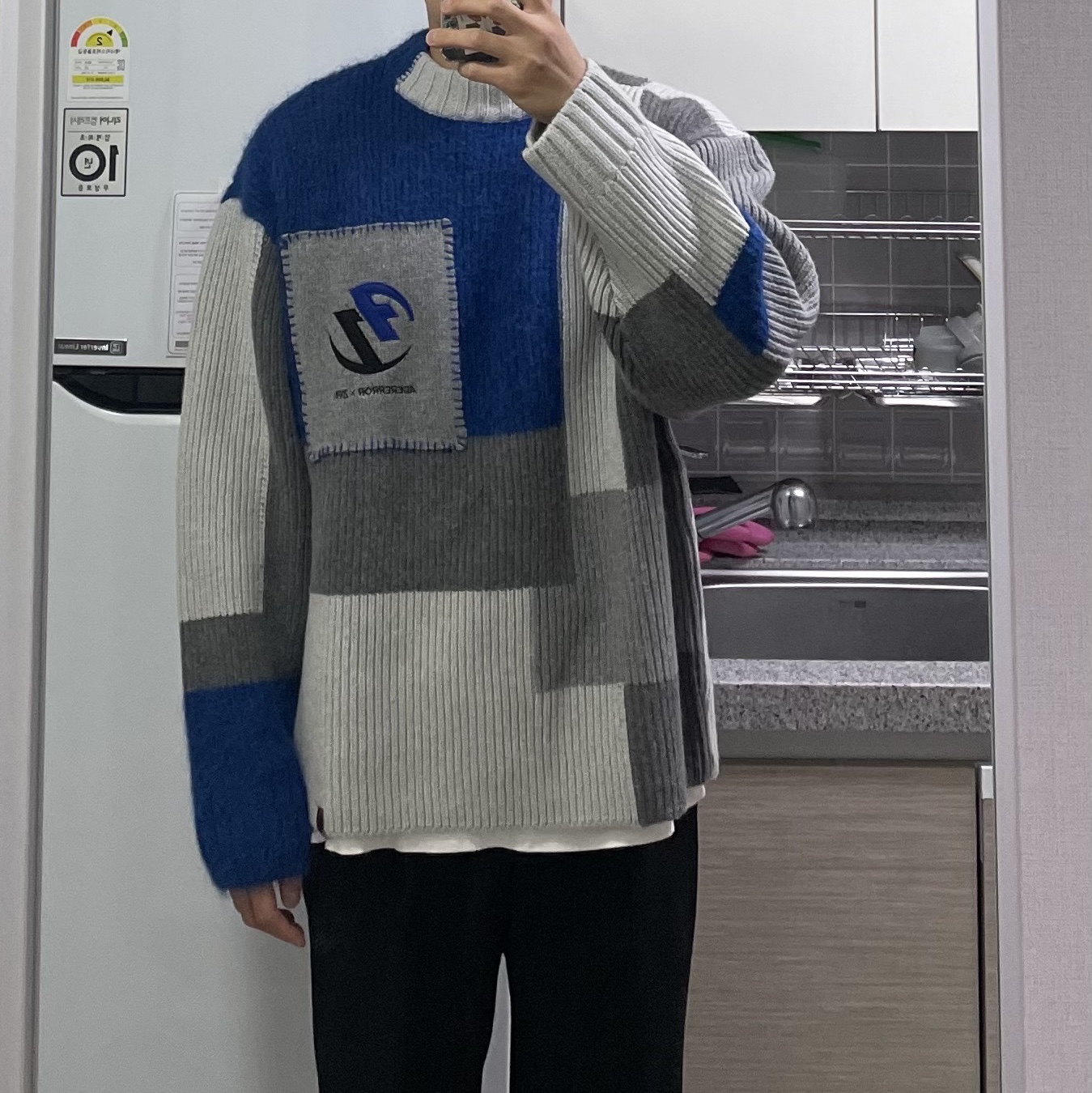 Zara x Ader Error Patchwork Oversize Knit Sweater Multicolor 착용 스타일