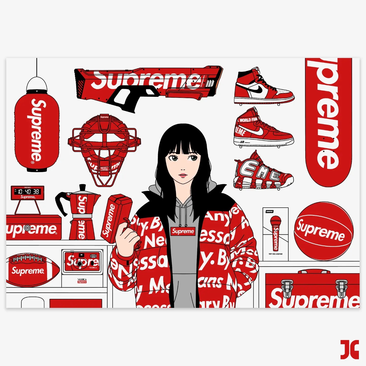 Supreme Hanging Lantern Red - 19FW, Nike x Supreme Air More Uptempo Suptempo Red 착용 스타일 - 1