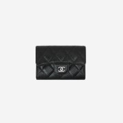 Chanel Classic Card Holder Grained Calfskin & Silver Black