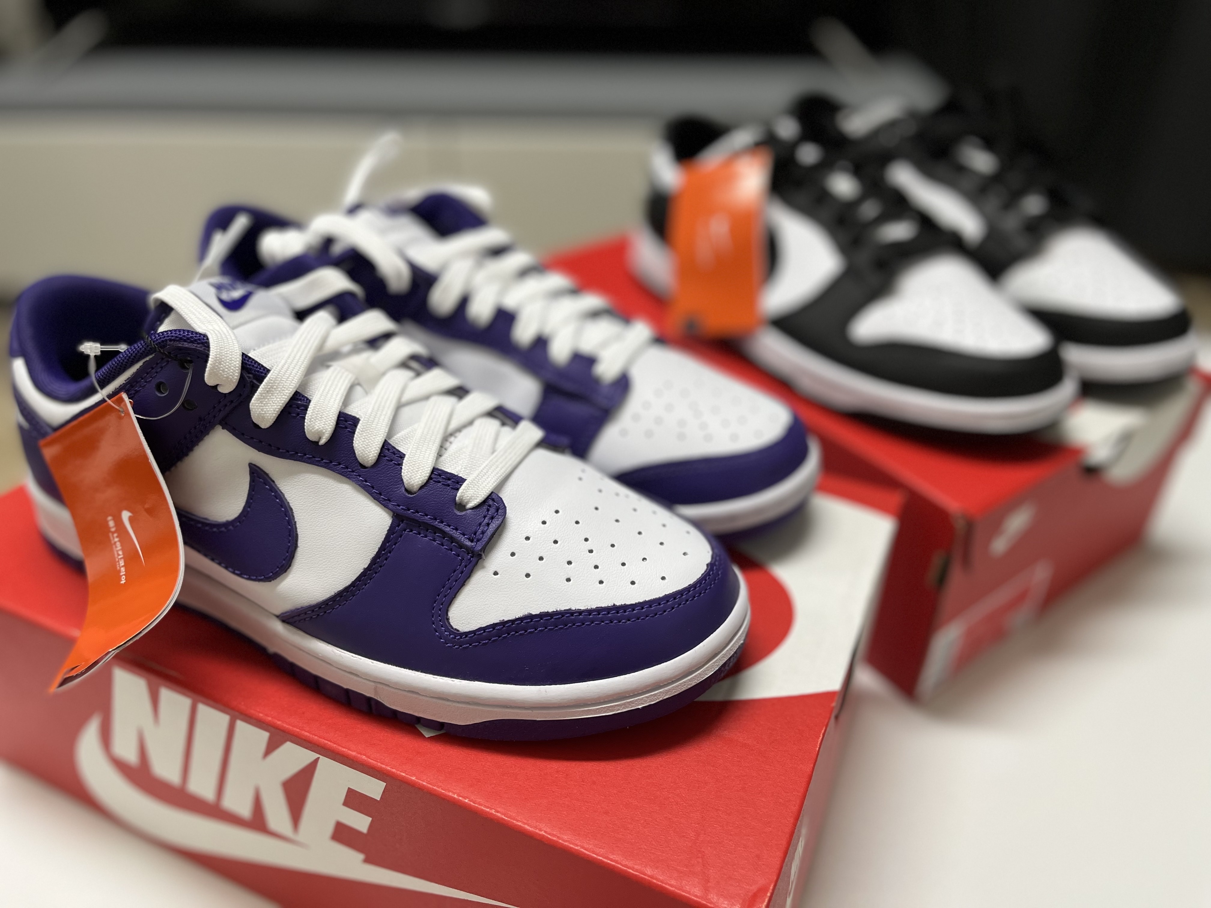 Nike Dunk Low Retro Black, Nike Dunk Low Retro Championship Court Purple 착용 스타일
