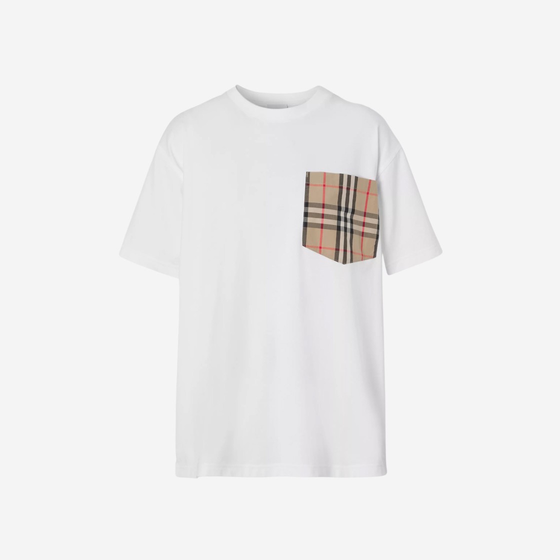 (W) Burberry Vintage Check Pocket Cotton Oversized T-shirt White 상세 이미지 1