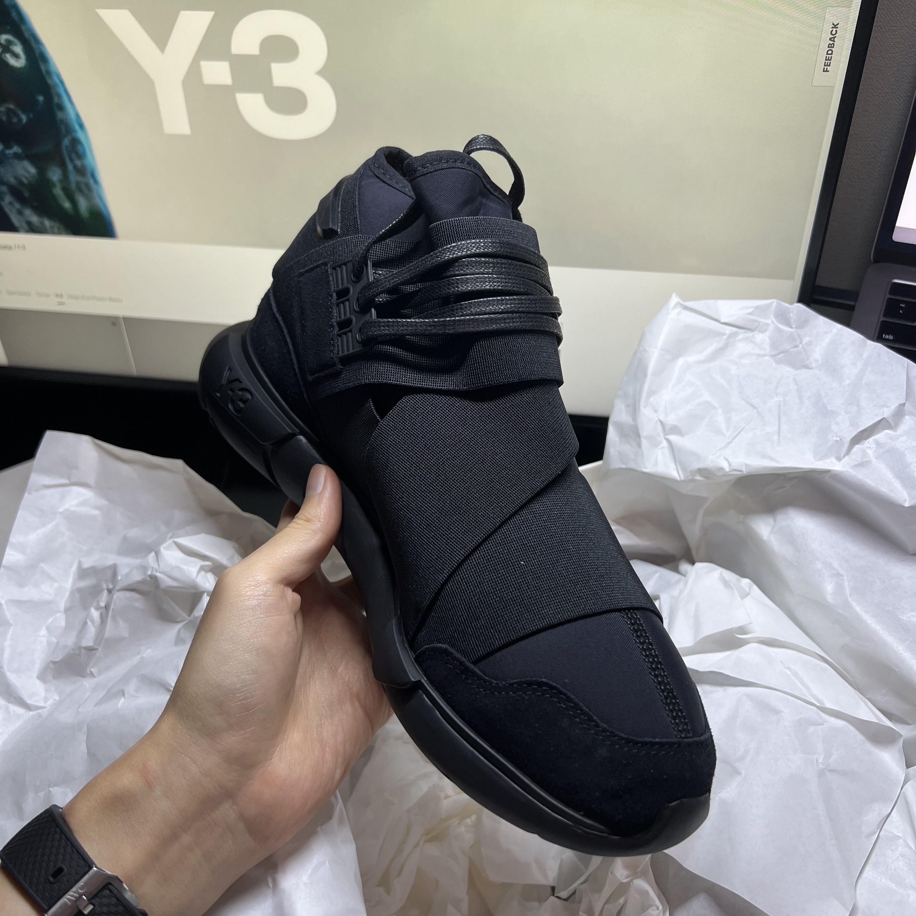 Y-3 Qasa High Triple Black, Y-3 Qasa High Black White 착용 스타일 - 1
