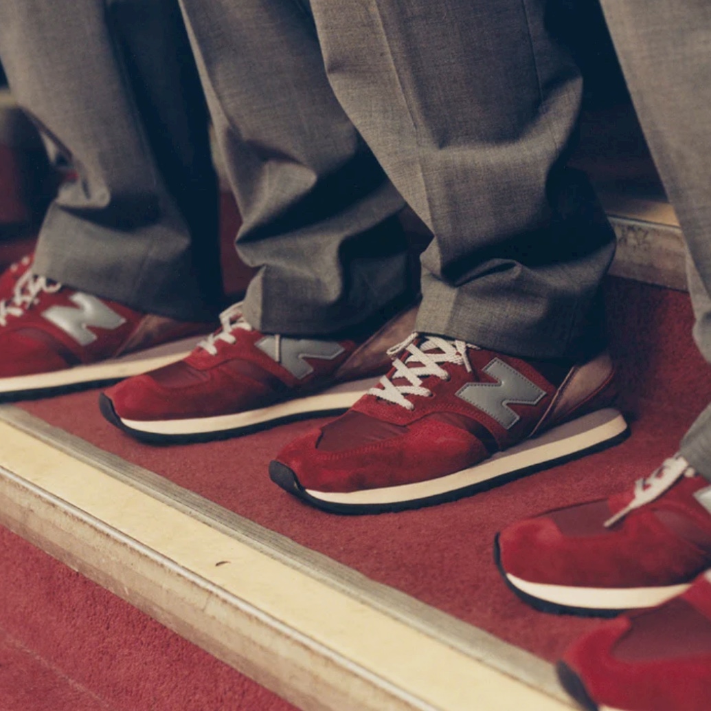 New Balance 730 Made in UK 40th Anniversary Burgundy 착용 스타일