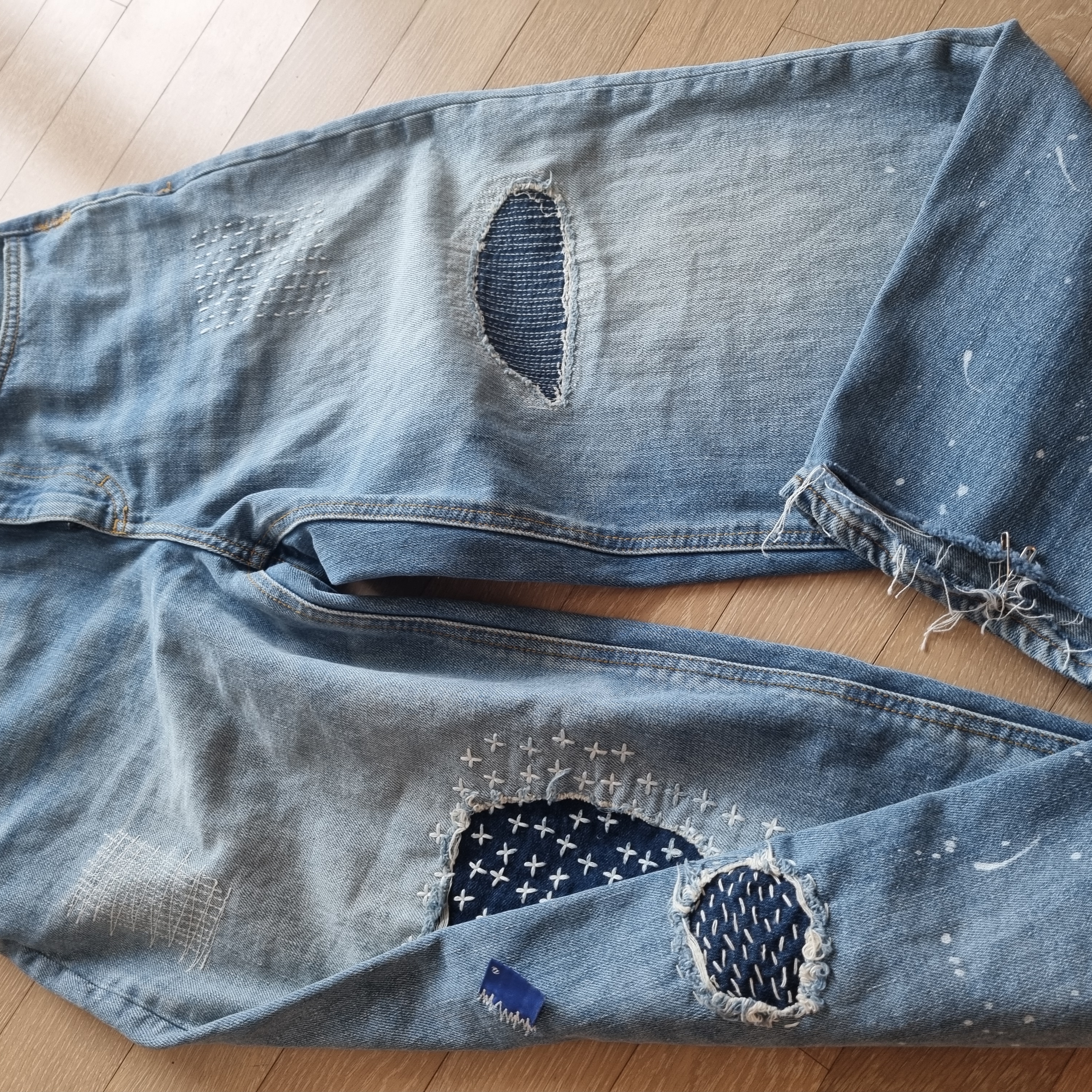 Zara x Ader Error Patchwork Jeans Blue 착용 스타일 - 1