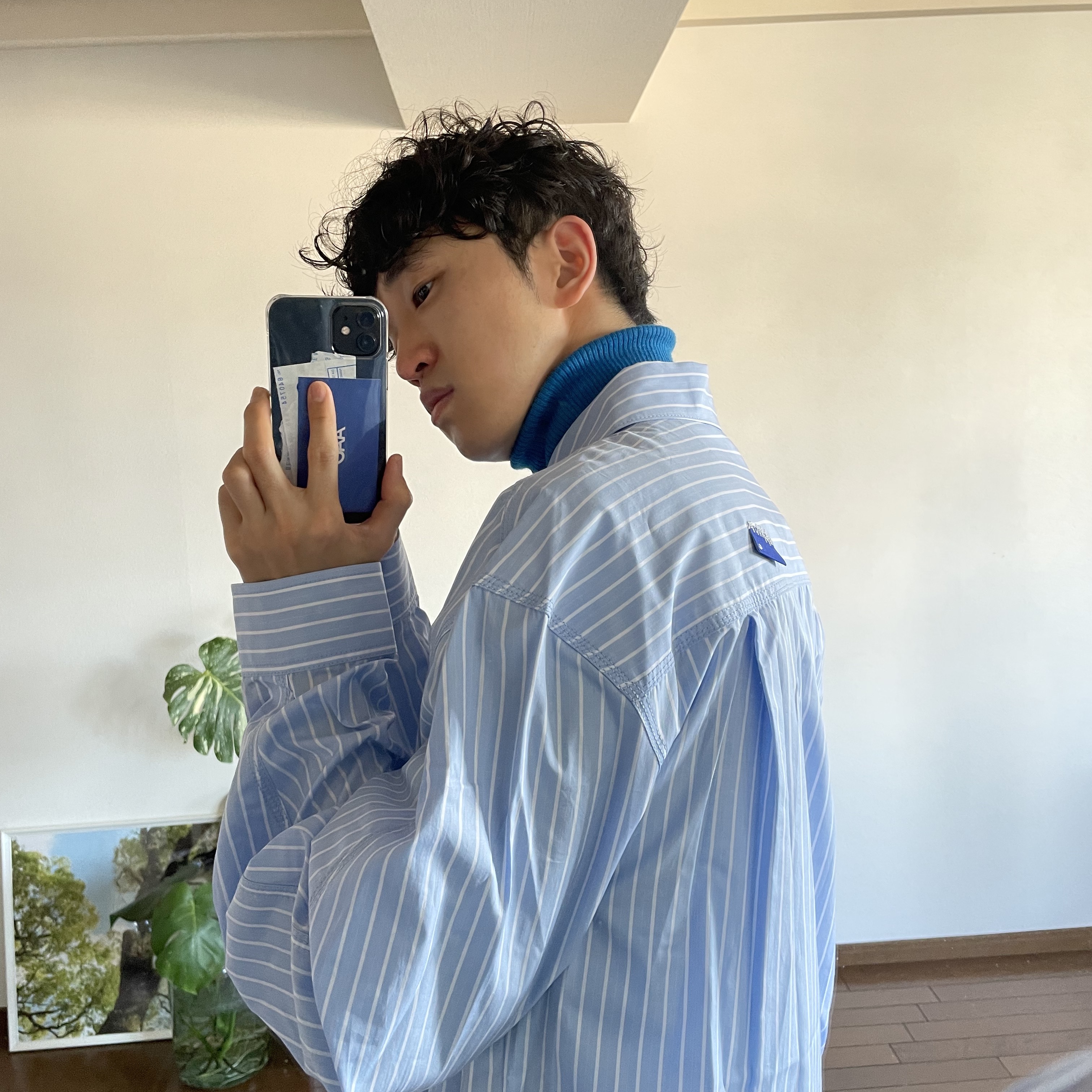 Zara x Ader Error Striped Poplin Shirt Stripe, Needles H.D. Jean Pants Indigo 착용 스타일 - 3