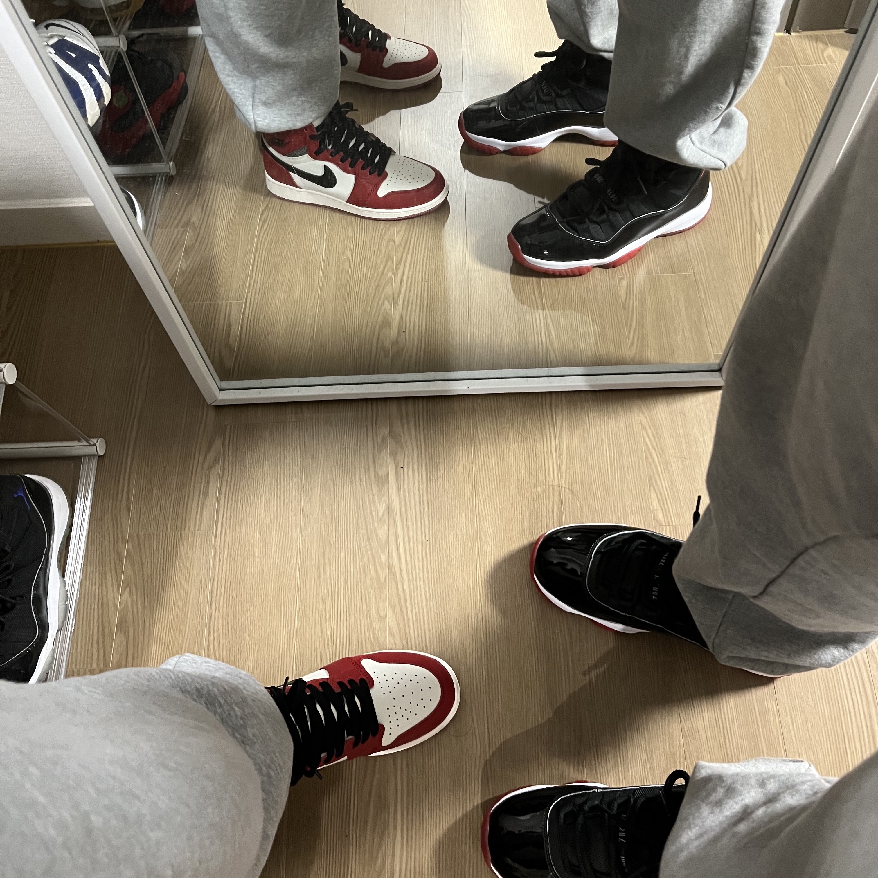 (GS) Jordan 1 Retro High OG Chicago 2022, Jordan 11 Retro Bred 2019 착용 스타일