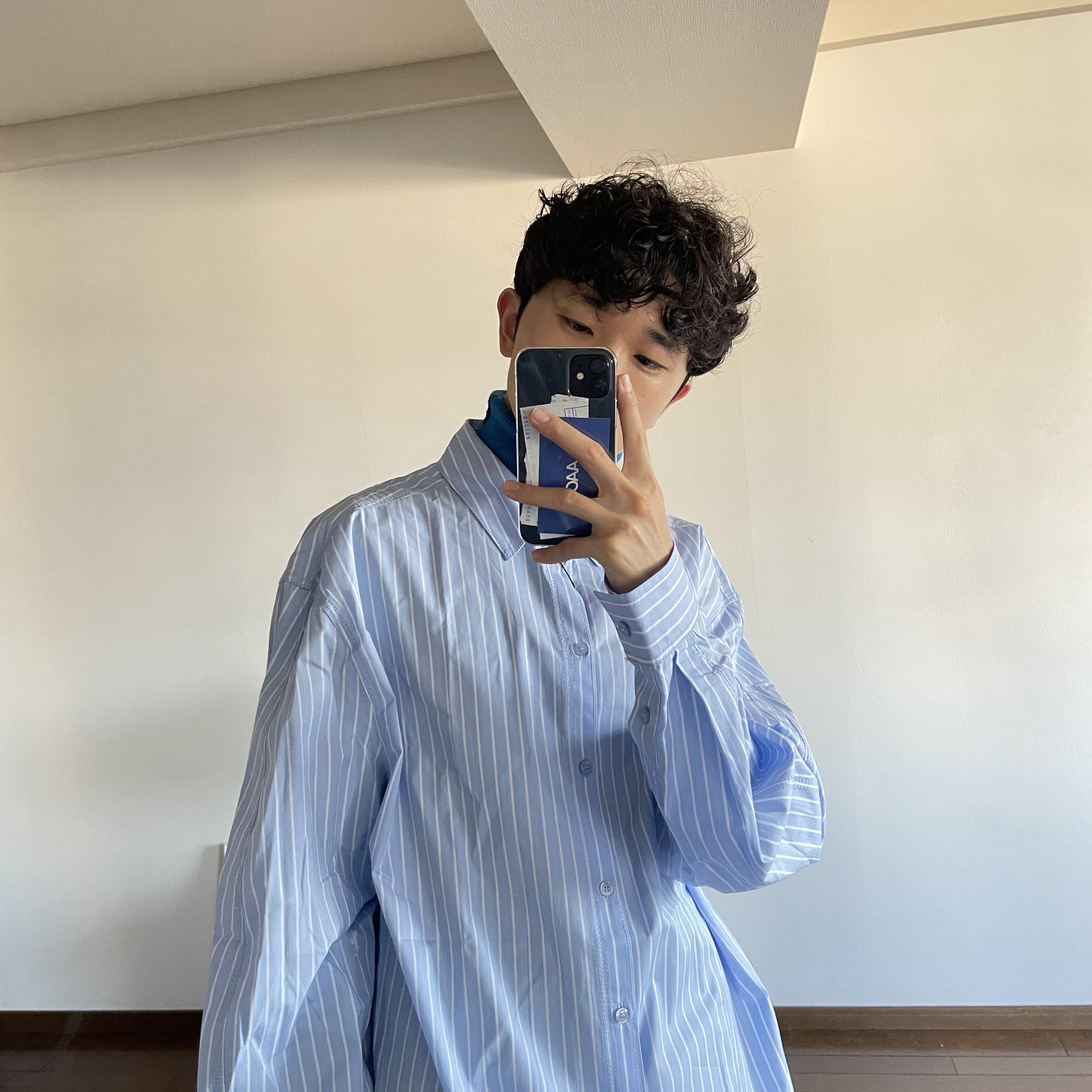 Zara x Ader Error Striped Poplin Shirt Stripe, Needles H.D. Jean Pants Indigo 착용 스타일 - 2