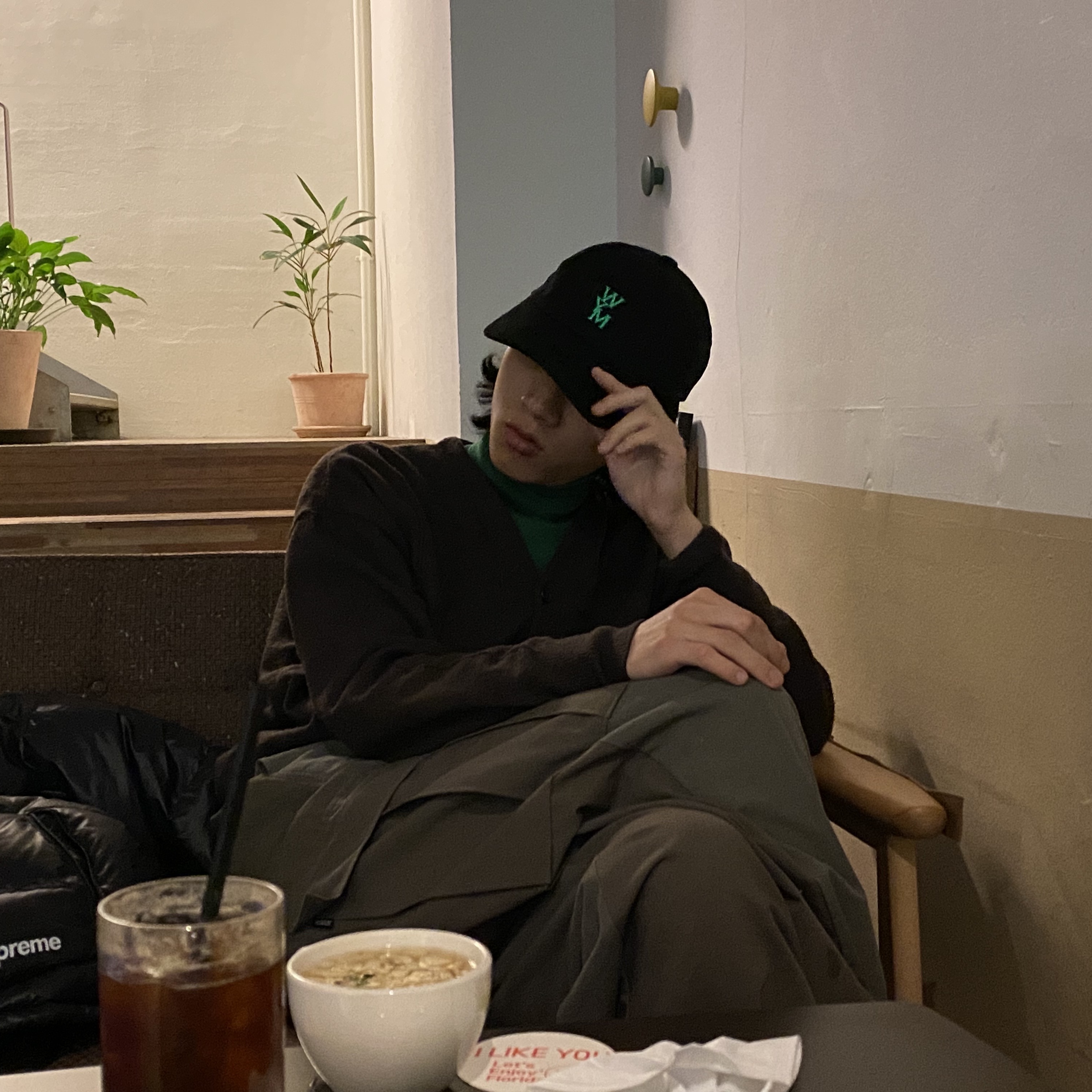 Wooyoungmi Green Logo Ball Cap Black - 22SS 착용 스타일