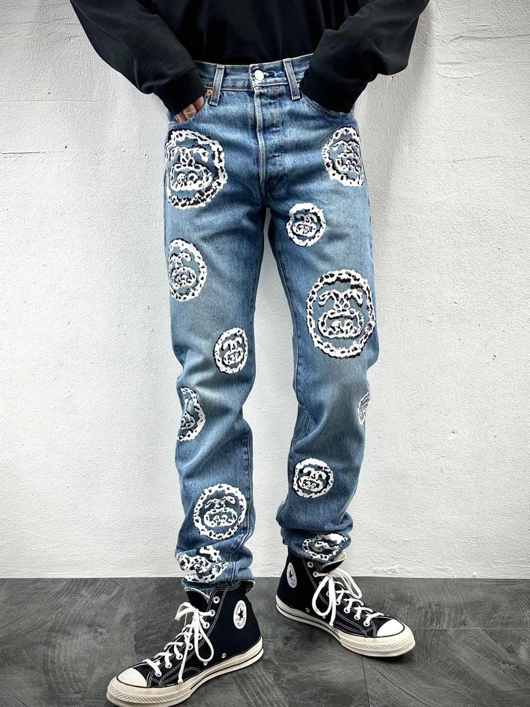 Stussy x Denim Tears 501 Jean Light Indigo 착용 스타일